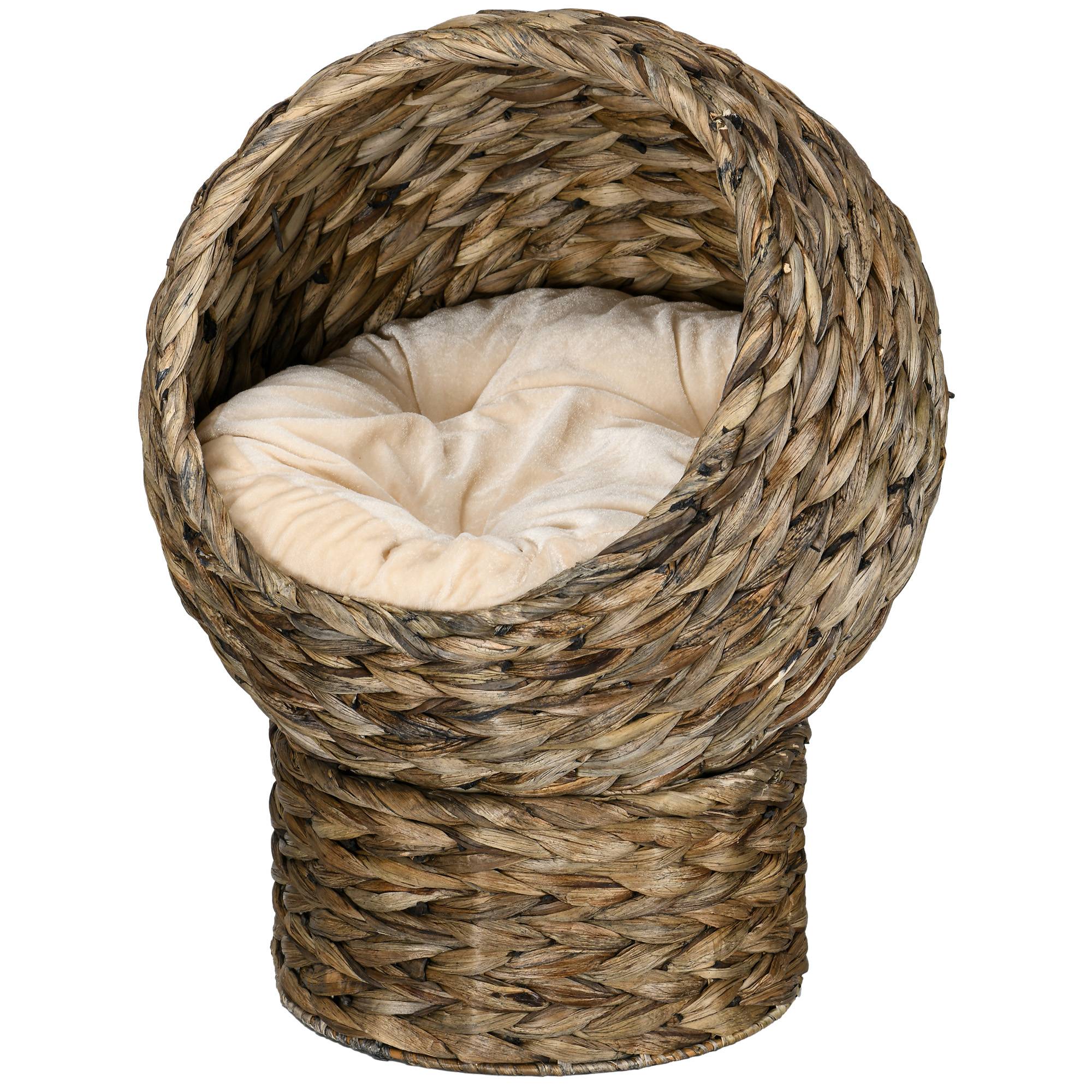 Panier pour chat en rotin, niche pour chat, maison pour chat, lit pour chat avec coussin, couchage pour animal de compagnie,40 x 37 x 51 cm - Image 2