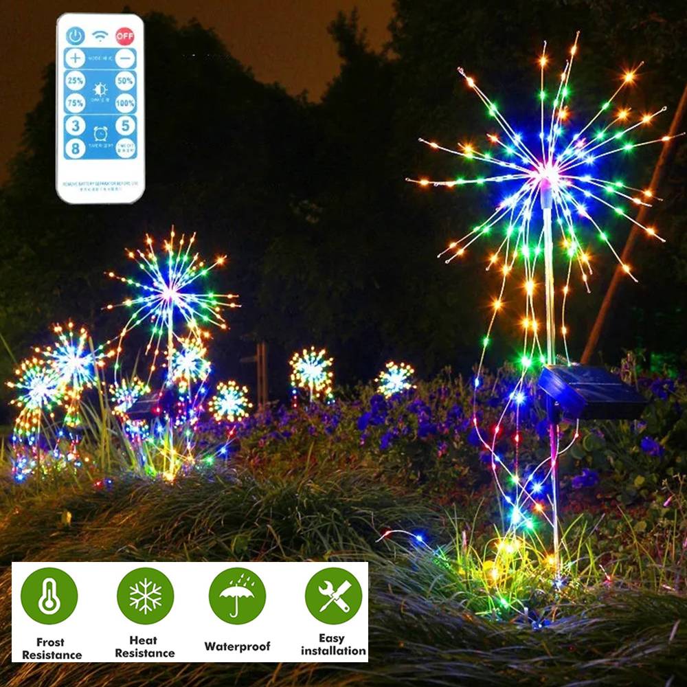 1 Feux D'Artifice Lumières Solaires Décoration De Jardin En Plein Air Lumières Étanche Fil De Cuivre Chaîne Lumières Noël Halloween Lumières Colorées - Image 1