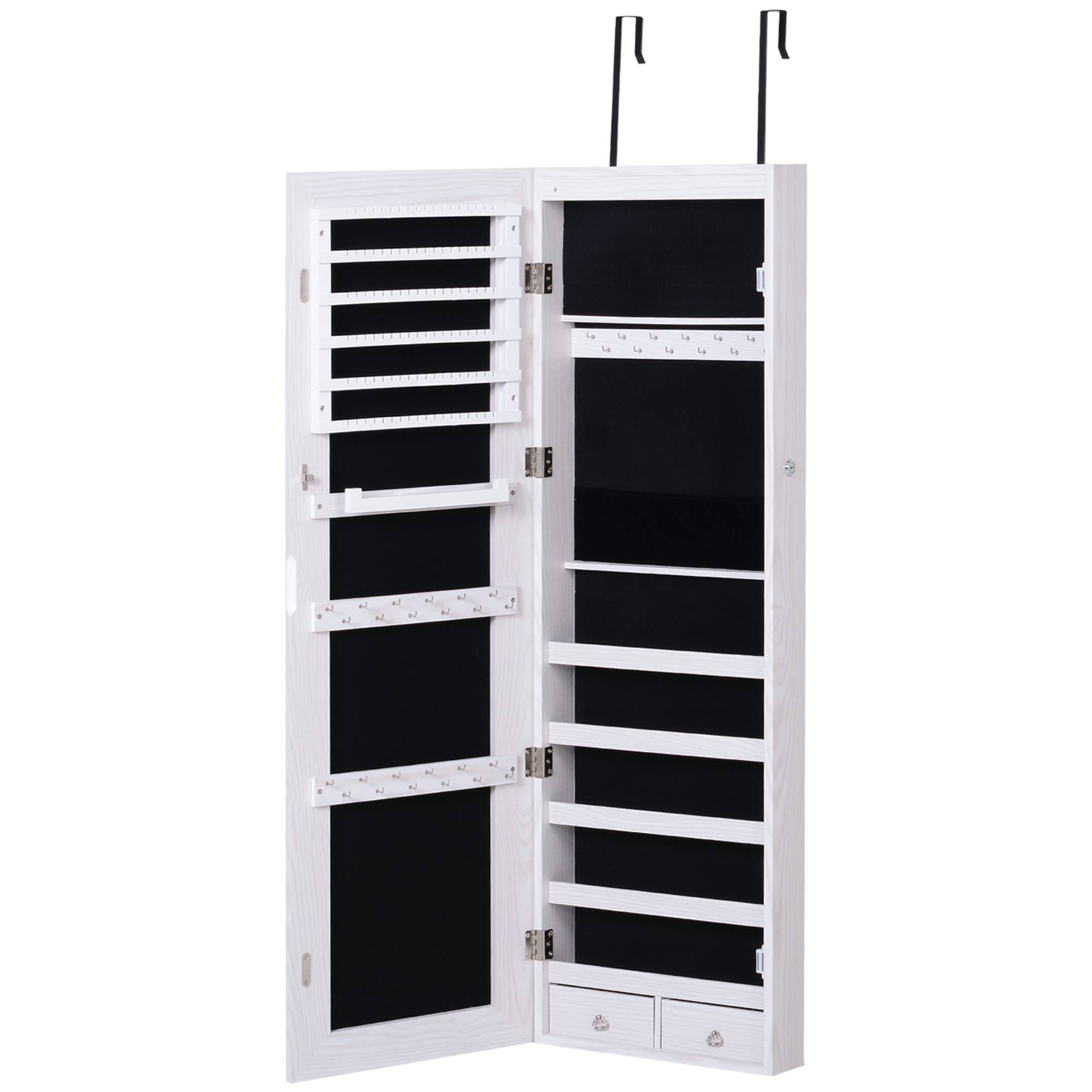 Sans Marque - Armoire à bijoux suspendue au mur ou à la porte avec miroir, LED, 5 étagères, 2 tiroirs, 37x10x120cm, effet bois grisé - Image 2