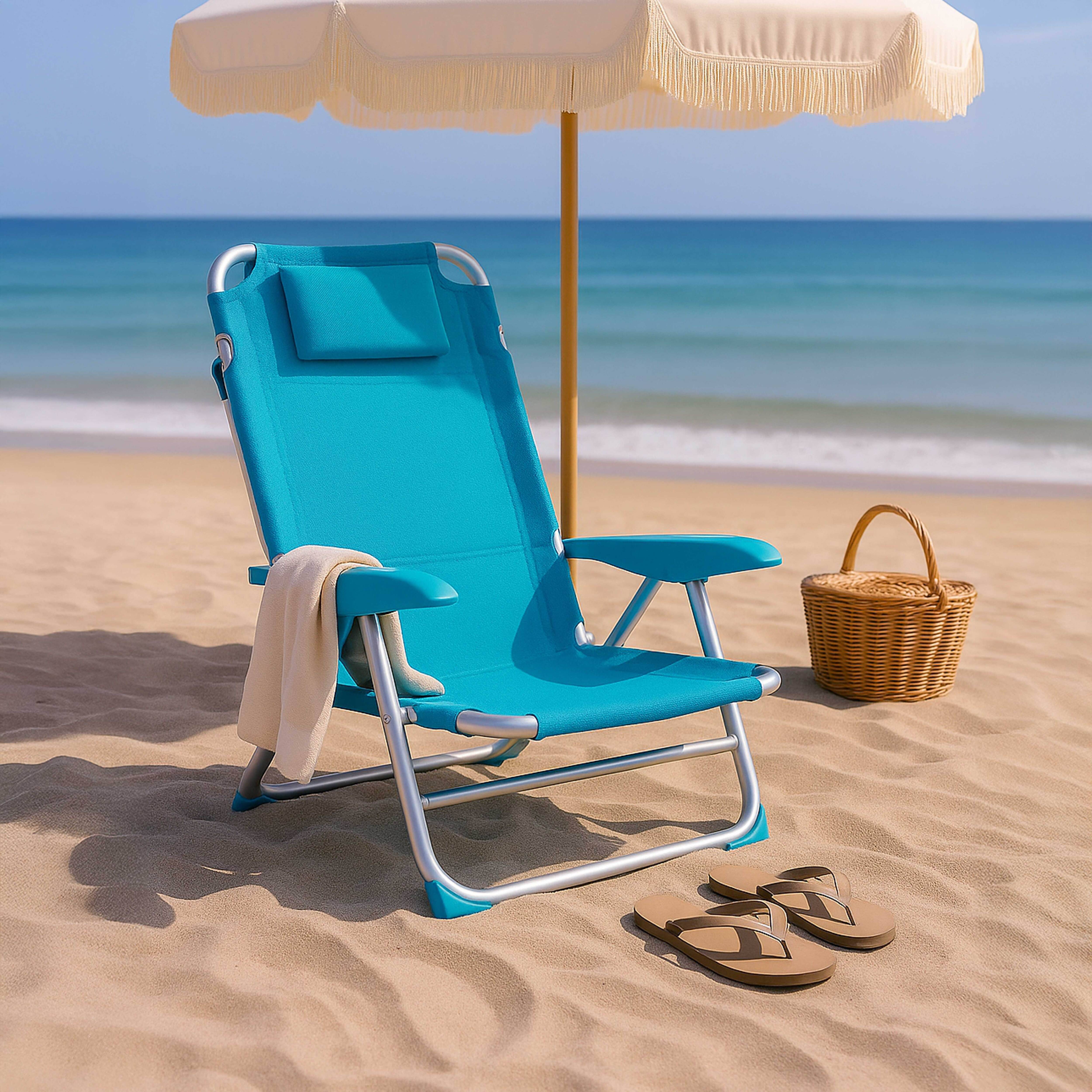 Oviala - Fauteuil clic clac des plages polyester bleu - Oviala - Image 2