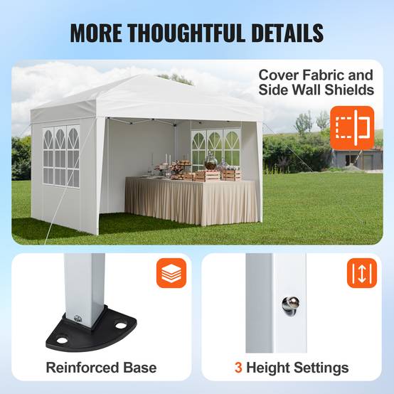 Vevor - VEVOR Tonnelle pop-up 2.95x2.95 m, portable, parois latérales, abri solaire jardin/événements, blanc. - Image 6