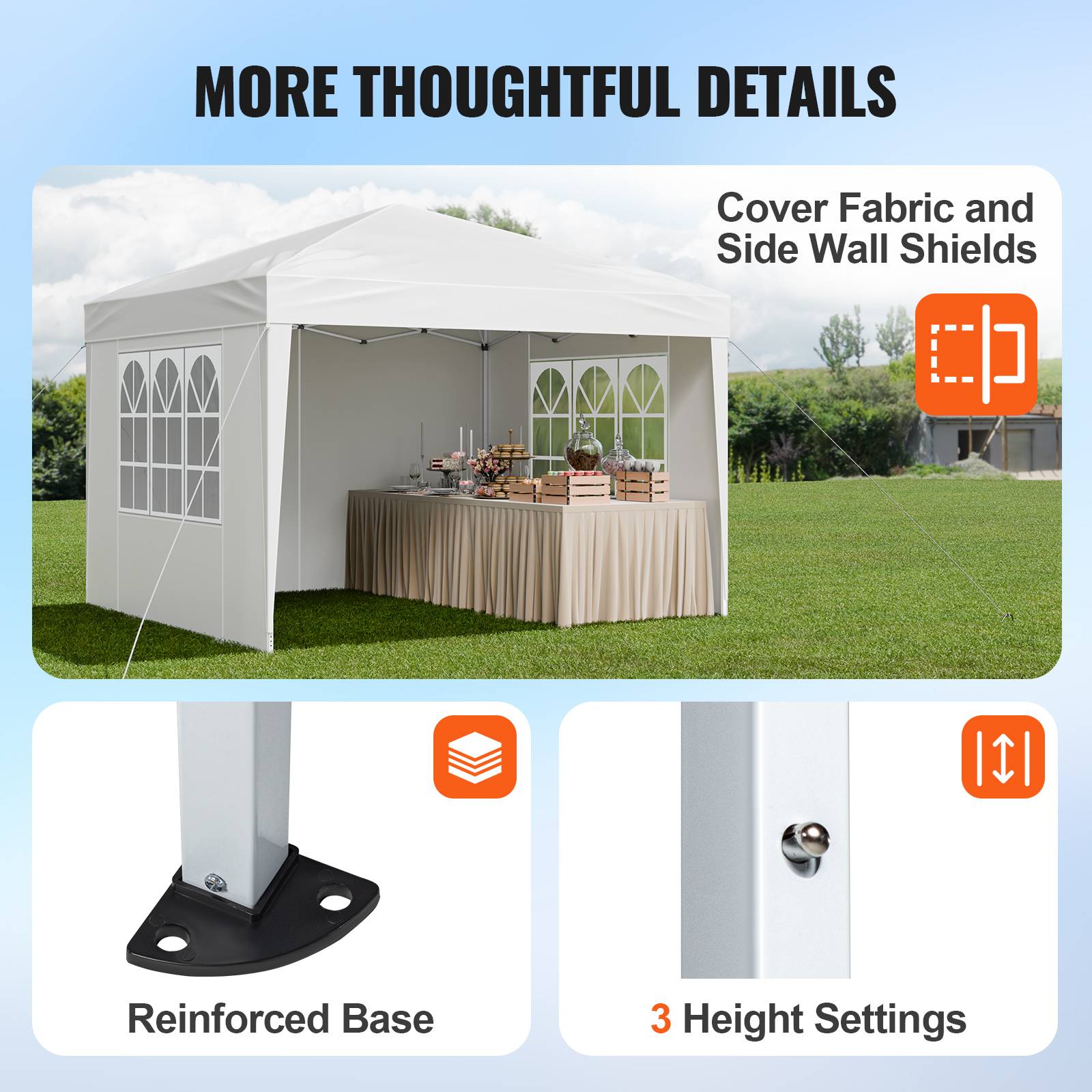 Vevor - VEVOR Tonnelle pop-up 2.95x2.95 m, portable, parois latérales, abri solaire jardin/événements, blanc. - Image 6