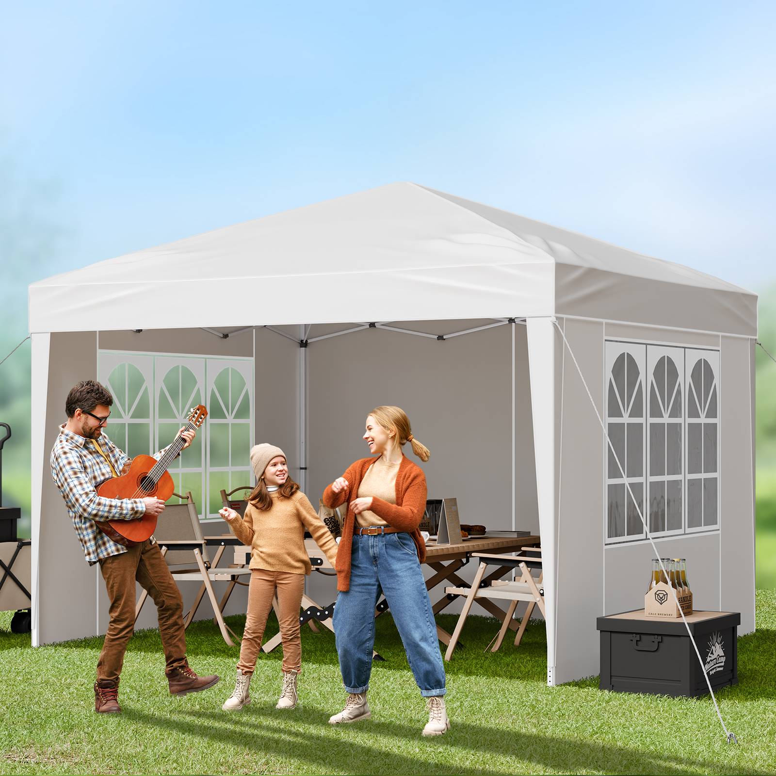 Vevor - VEVOR Tonnelle pop-up 2.95x2.95 m, portable, parois latérales, abri solaire jardin/événements, blanc. - Image 8
