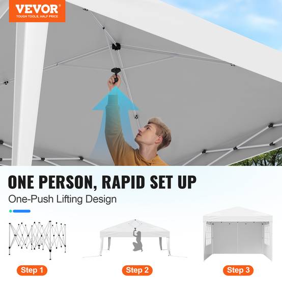 Vevor - VEVOR Tonnelle pop-up 2.95x2.95 m, portable, parois latérales, abri solaire jardin/événements, blanc. - Image 2