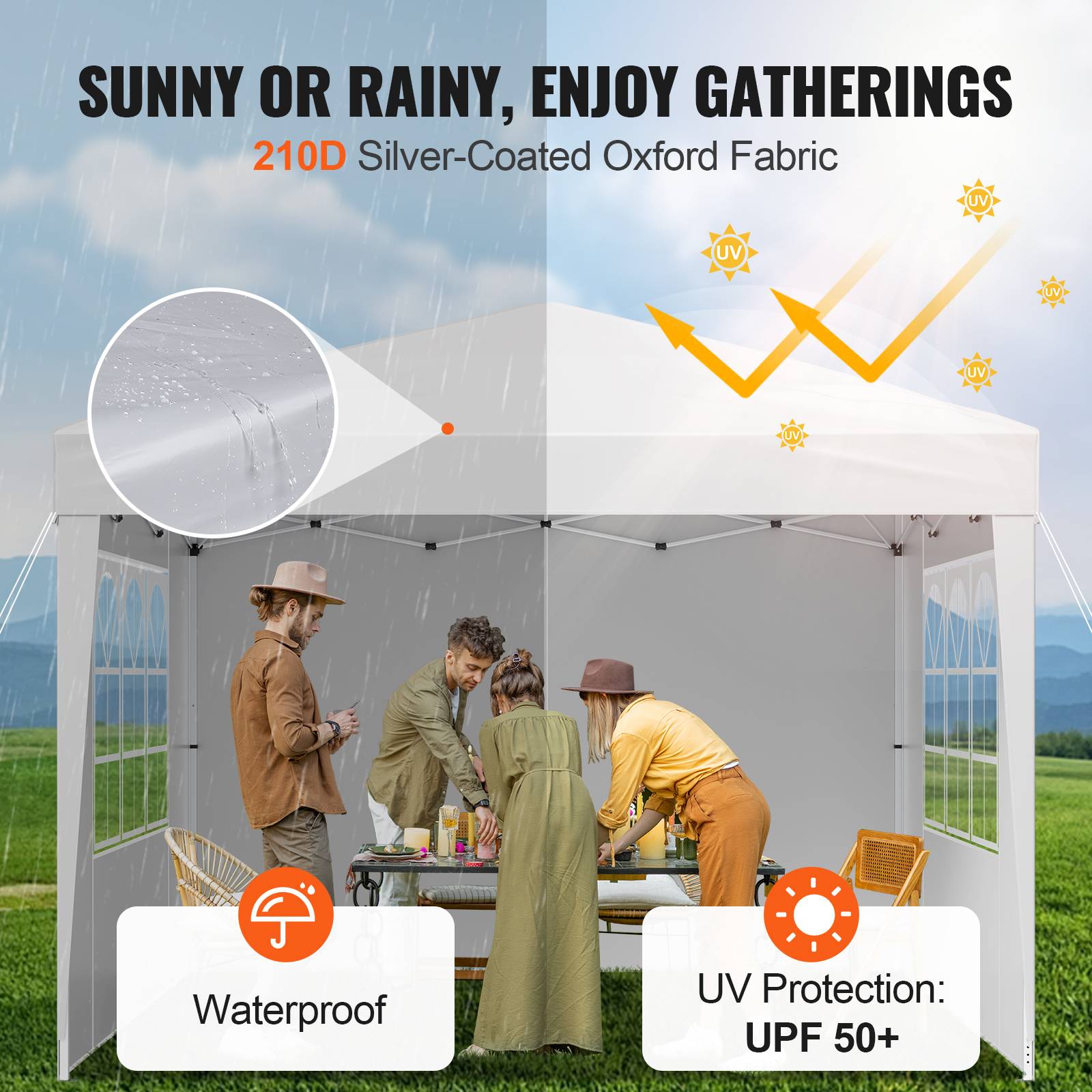 Vevor - VEVOR Tonnelle pop-up 2.95x2.95 m, portable, parois latérales, abri solaire jardin/événements, blanc. - Image 3