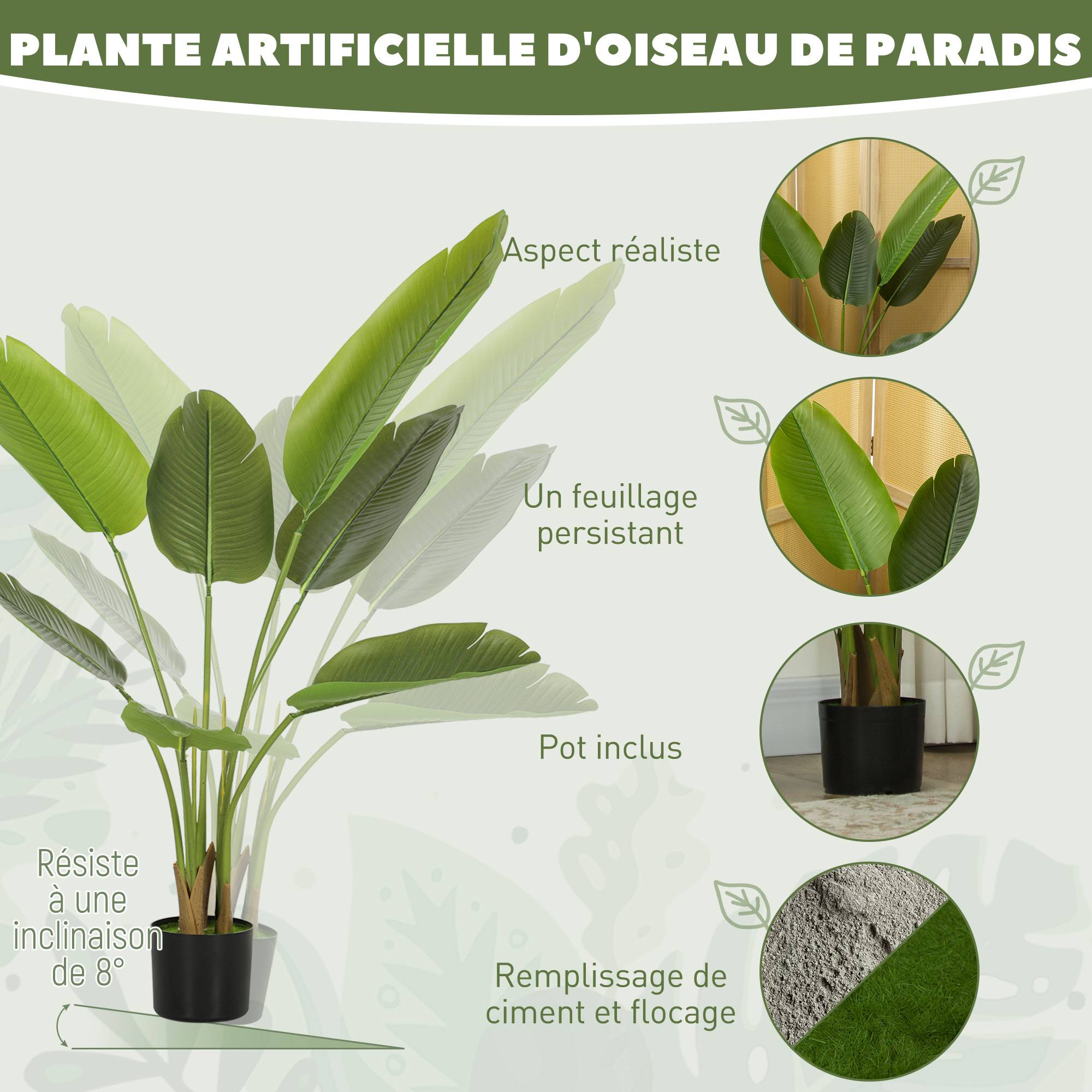 Bananier artificiel plastique bureau hall touche exotique 109 cm vert - ComfortXL Outdoor Living - Image 6