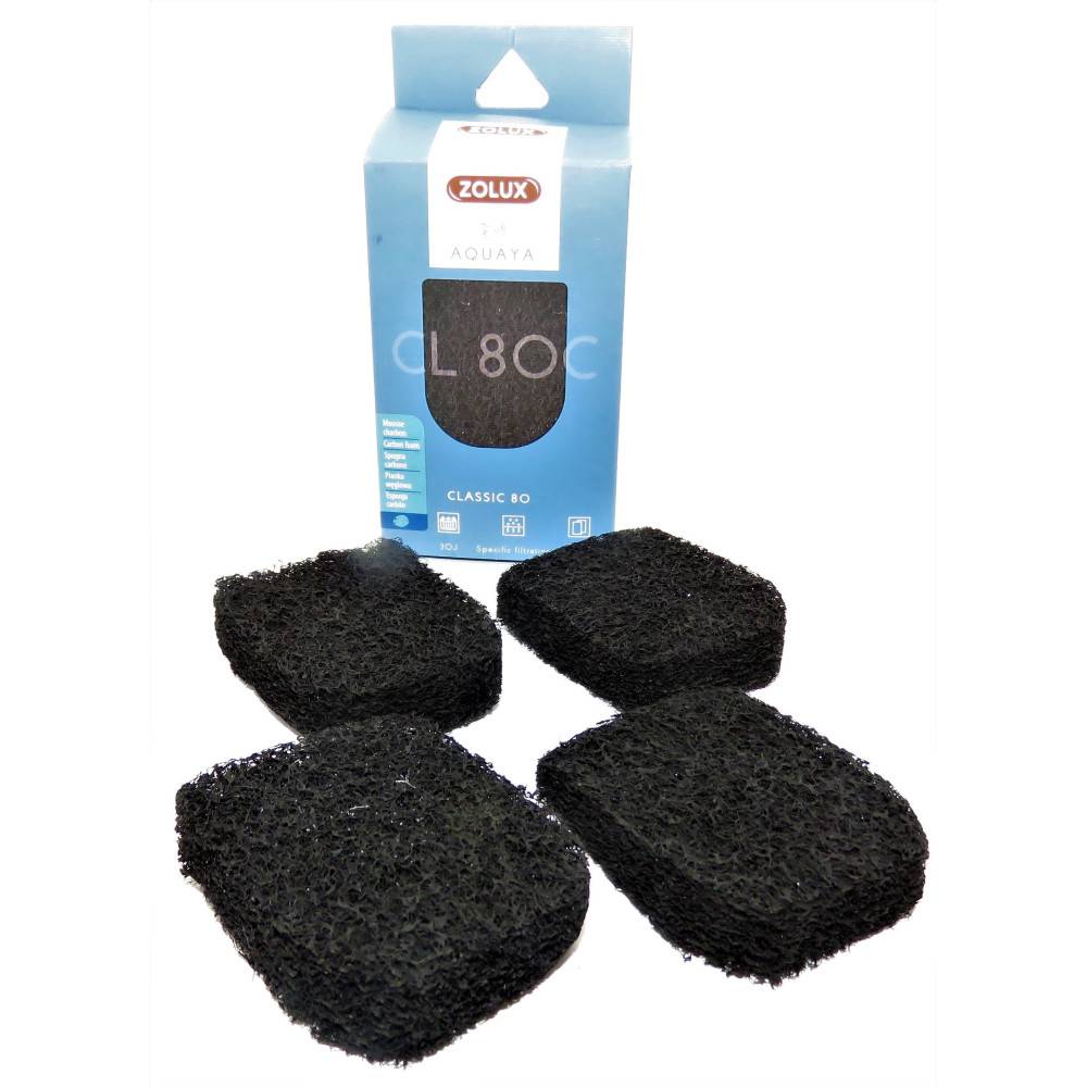 Zolux - Filtre pour pompe classic 80, filtre CL80 C mousse charbon x 4 pour aquarium.