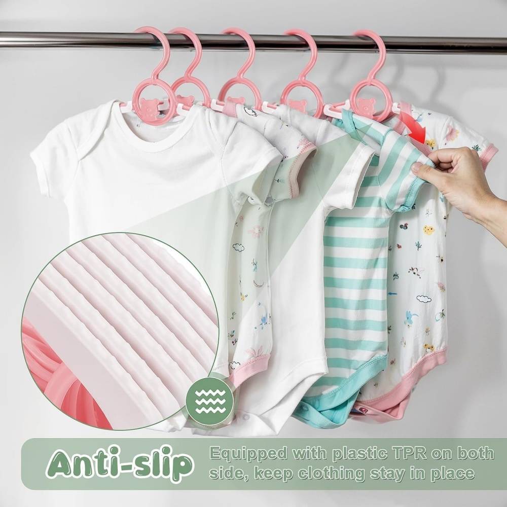 Étendoir à linge-Lot de 20 cintres bébé extensibles – 27,9 à 35,6 cm – Rose– Antidérapants – Gain de place – Living123 - Image 4
