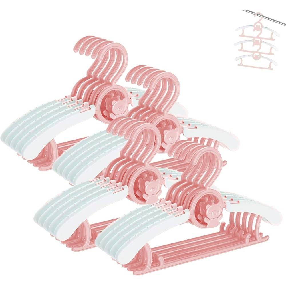 Étendoir à linge-Lot de 20 cintres bébé extensibles – 27,9 à 35,6 cm – Rose– Antidérapants – Gain de place – Living123