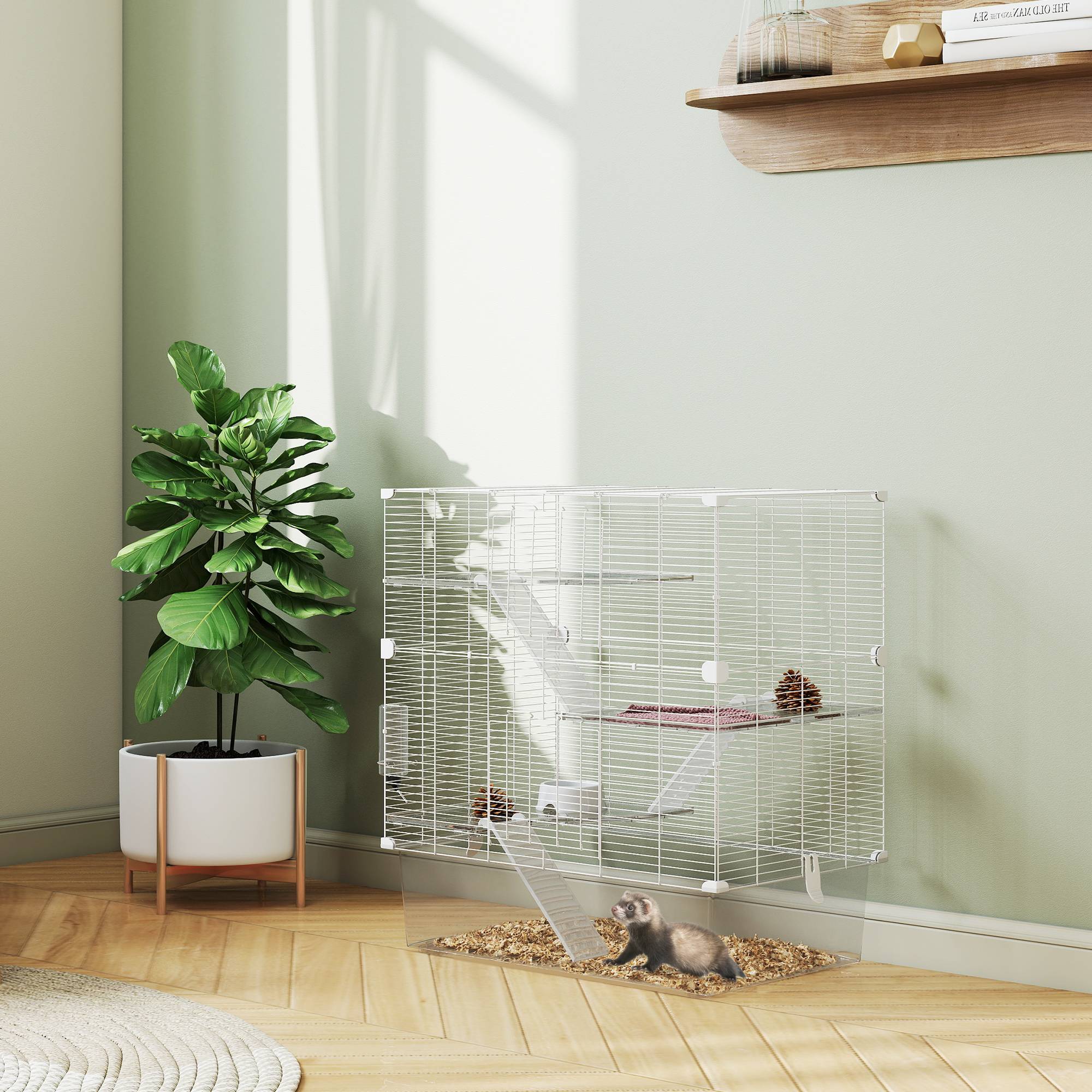 Sans Marque - Cage rongeurs plusieurs niveaux accessoires acier/PET/PS 73x47x80 cm blanche - Image 4