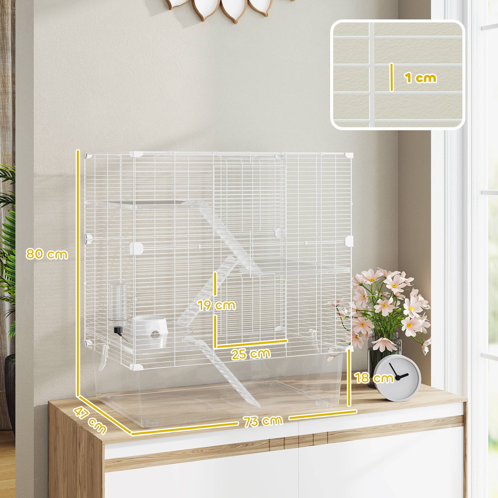Sans Marque - Cage rongeurs plusieurs niveaux accessoires acier/PET/PS 73x47x80 cm blanche - Image 5
