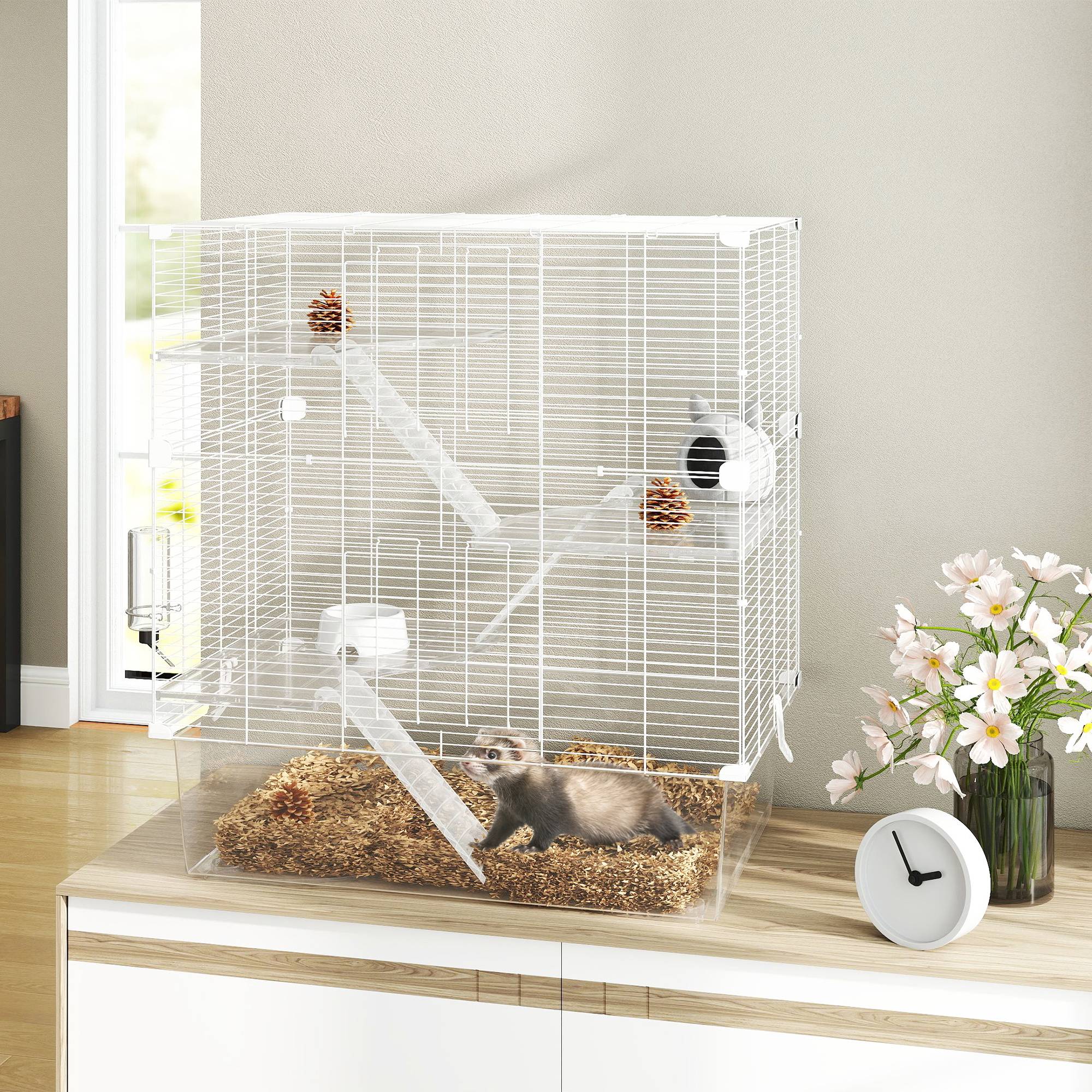Sans Marque - Cage rongeurs plusieurs niveaux accessoires acier/PET/PS 73x47x80 cm blanche - Image 3