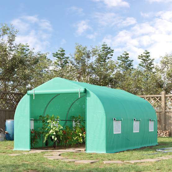 Serre tunnel 4,5 x 3 x 2 m, porte zip enroulable, 6 fenêtres moustiquaire, poteaux de soutien - Image 3