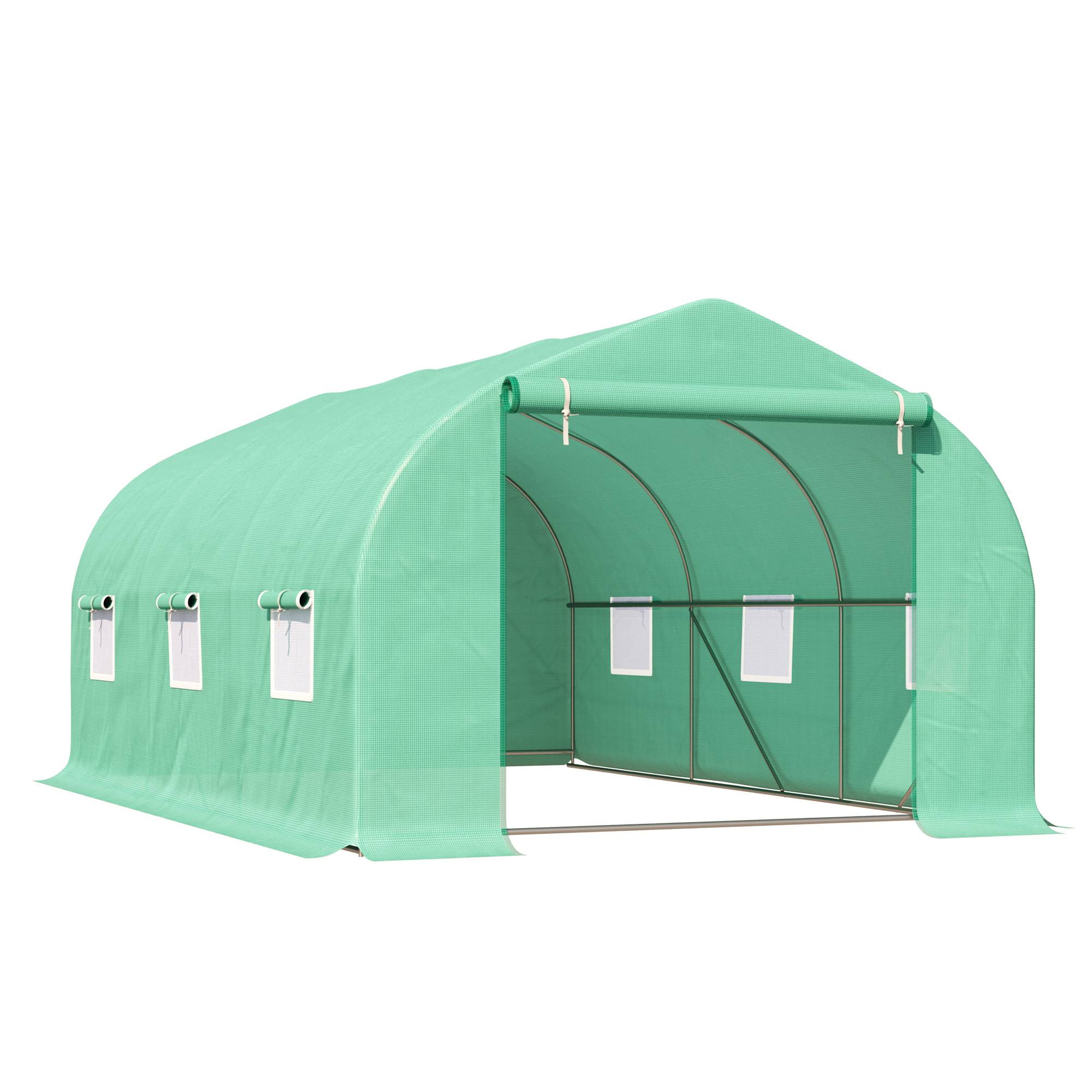 Serre tunnel 4,5 x 3 x 2 m, porte zip enroulable, 6 fenêtres moustiquaire, poteaux de soutien - Image 2