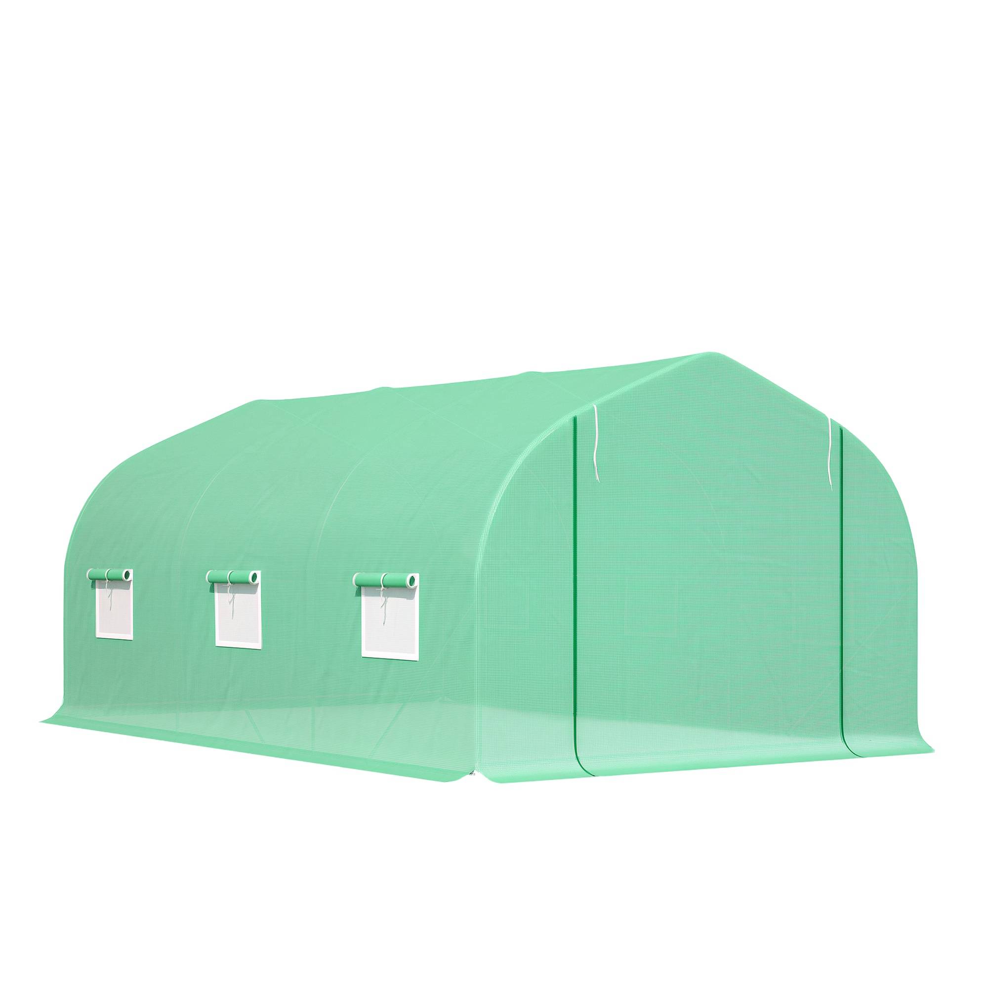 Serre tunnel 4,5 x 3 x 2 m, porte zip enroulable, 6 fenêtres moustiquaire, poteaux de soutien - Image 1