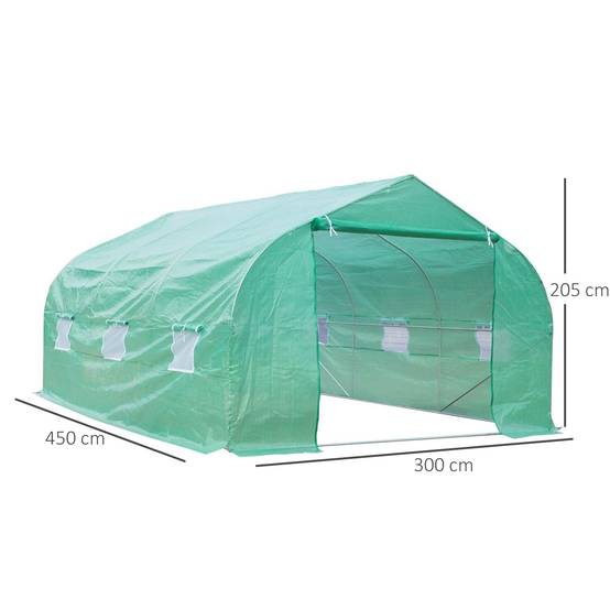 Serre tunnel 4,5 x 3 x 2 m, porte zip enroulable, 6 fenêtres moustiquaire, poteaux de soutien - Image 5