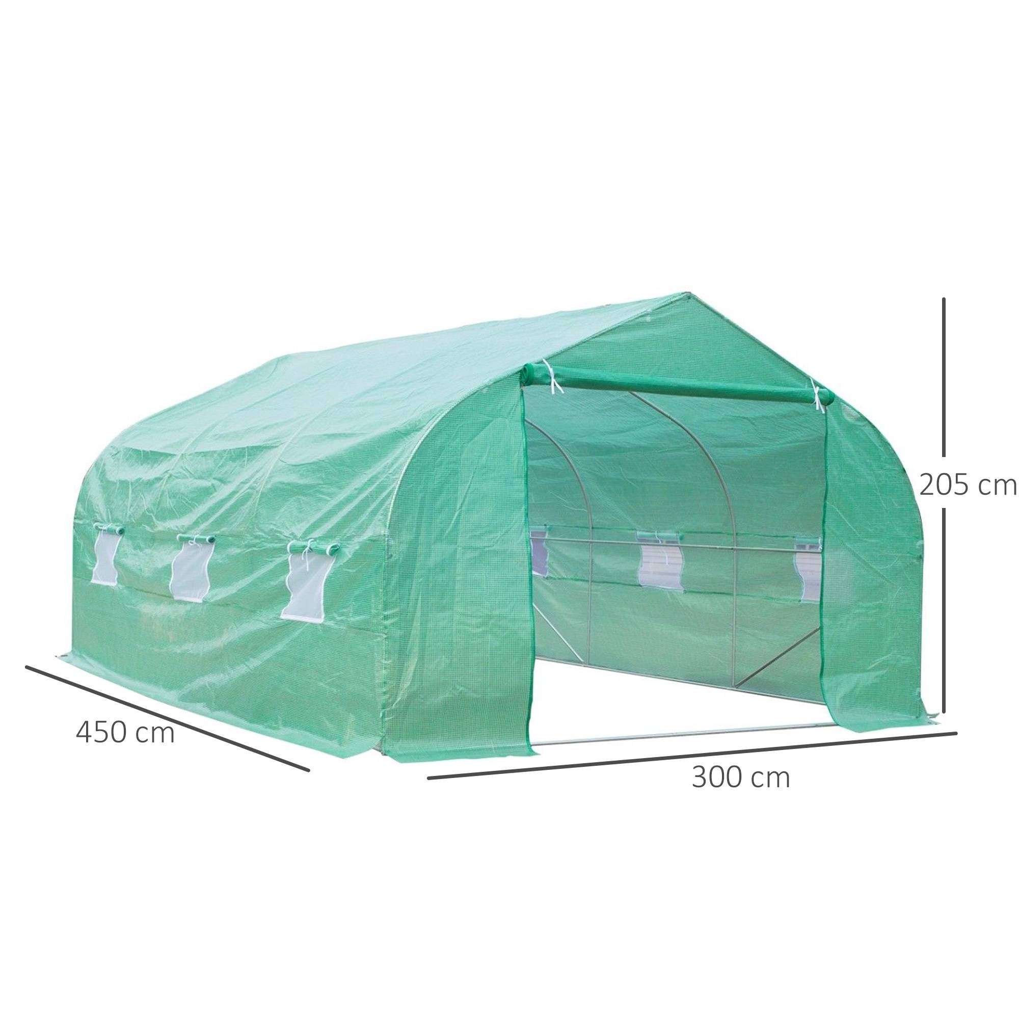 Serre tunnel 4,5 x 3 x 2 m, porte zip enroulable, 6 fenêtres moustiquaire, poteaux de soutien - Image 5