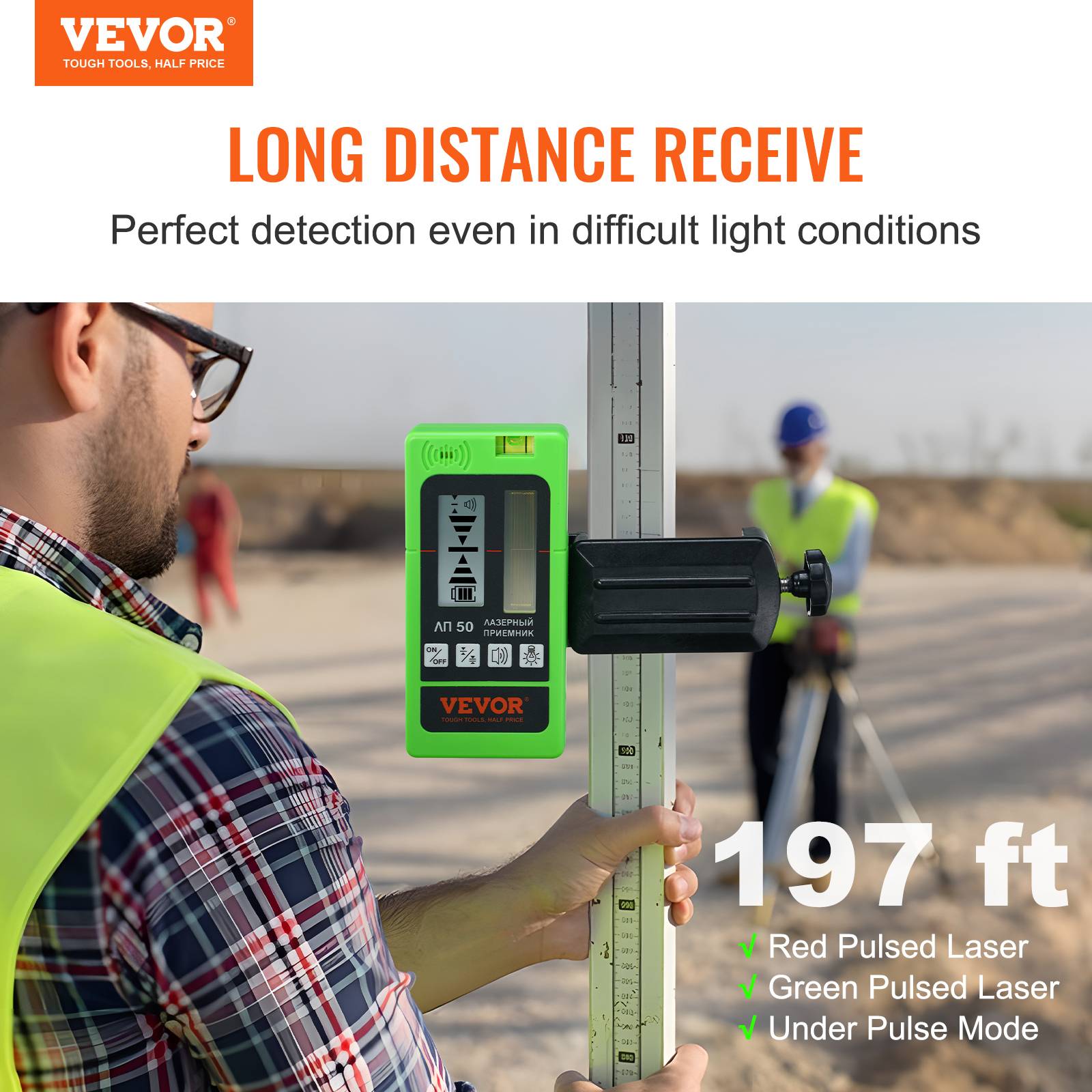 Vevor - VEVOR Récepteur laser pour niveau, portée 60 m. Signal sonore, LCD, pince. - Image 2