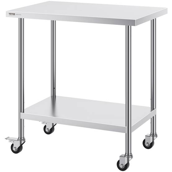 Vevor - VEVOR Table préparation inox 24x36x38 pouces, 4 roulettes, 3 réglages hauteur, pour restaurant. - Image 9