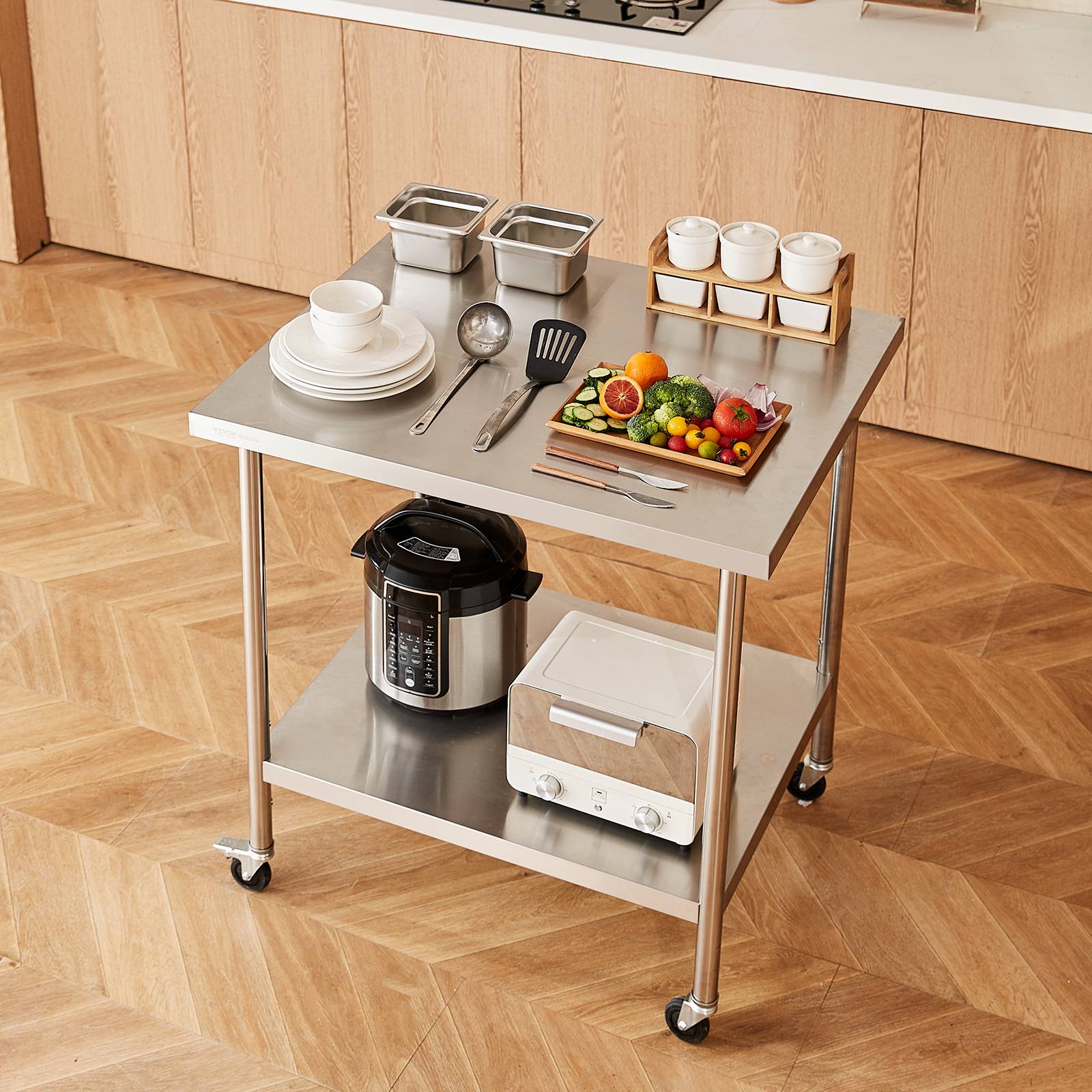 Vevor - VEVOR Table préparation inox 24x36x38 pouces, 4 roulettes, 3 réglages hauteur, pour restaurant. - Image 8