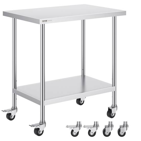 Vevor - VEVOR Table préparation inox 24x36x38 pouces, 4 roulettes, 3 réglages hauteur, pour restaurant. - Image 1