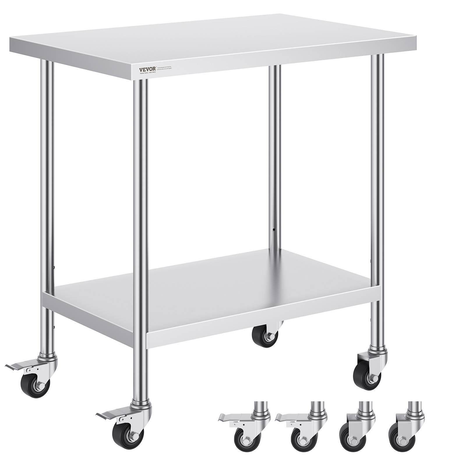 Vevor - VEVOR Table préparation inox 24x36x38 pouces, 4 roulettes, 3 réglages hauteur, pour restaurant. - Image 1