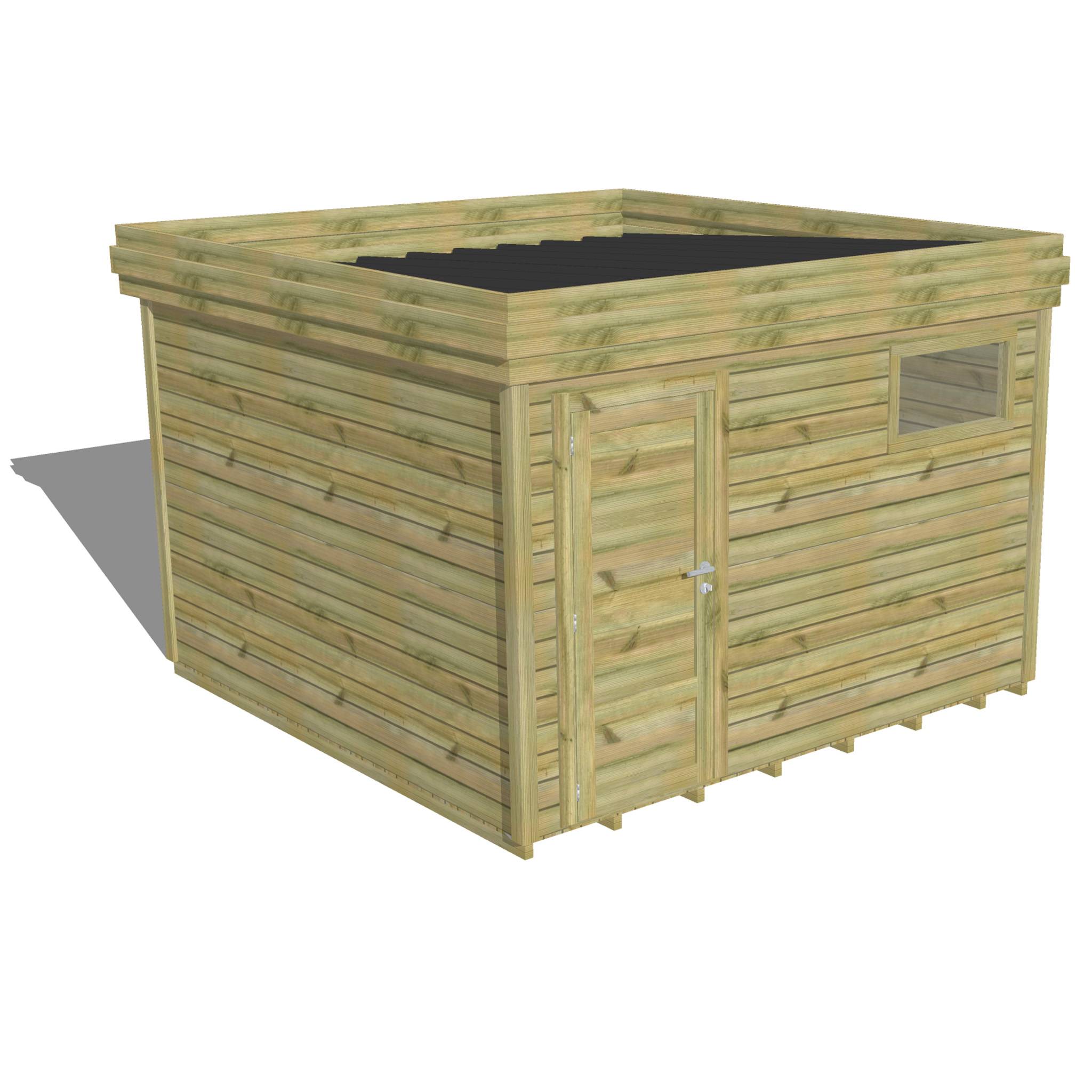 Abri Français - ABRI DE JARDIN bois autoclave 27mm - 3,44x3,44m / 12m2 - Bac acier - Plancher bois - Image 1