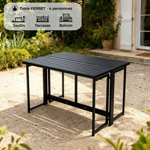 Table de jardin FERRET - Pliante - Métal - 4 personnes - 98 x 80 x 72 cm - Image 2