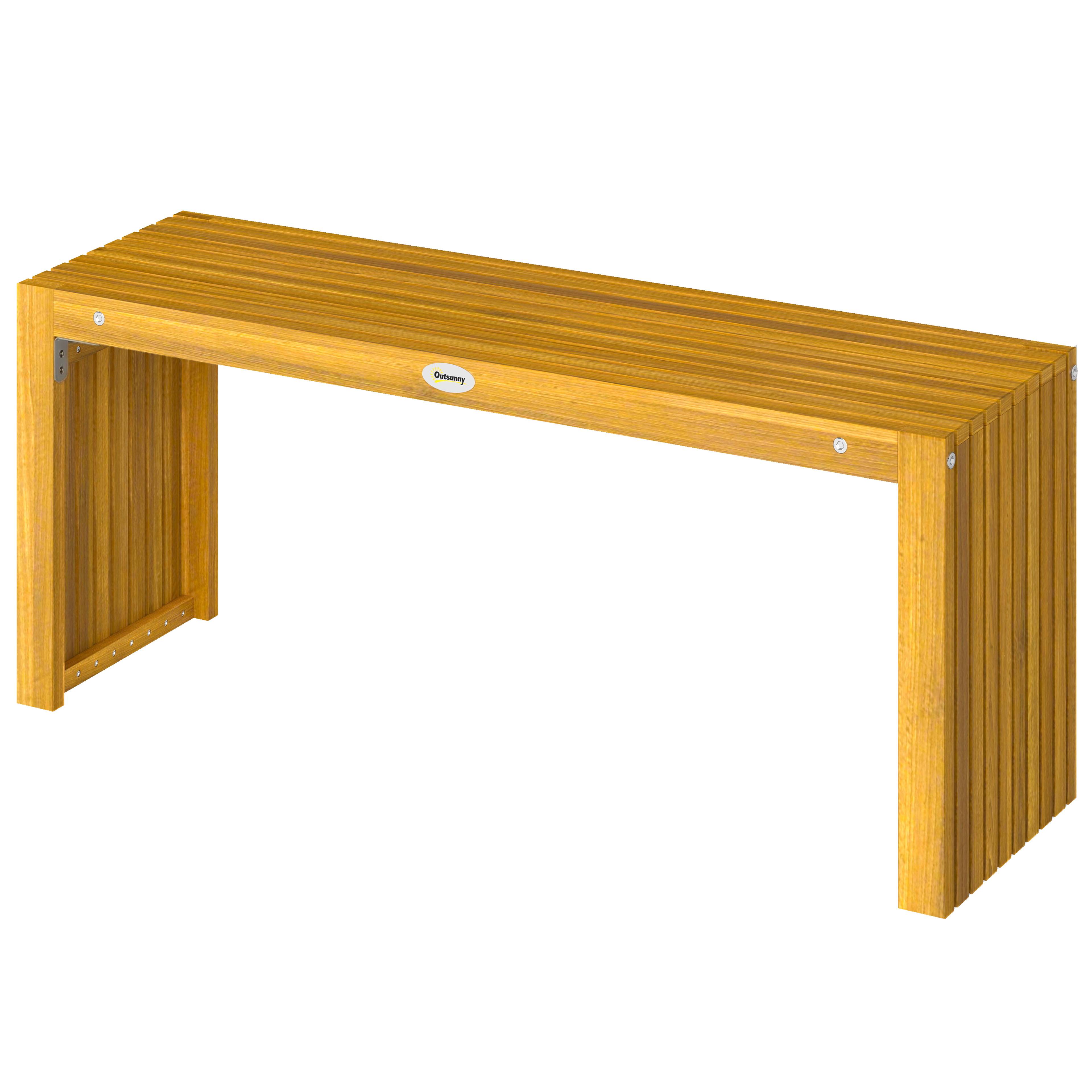 Banc de Jardin en Bois d'Acacia sans Dossier 2 Places, Assise à Lattes Effet Bois, 110x30x45cm, Bois naturel - Image 2