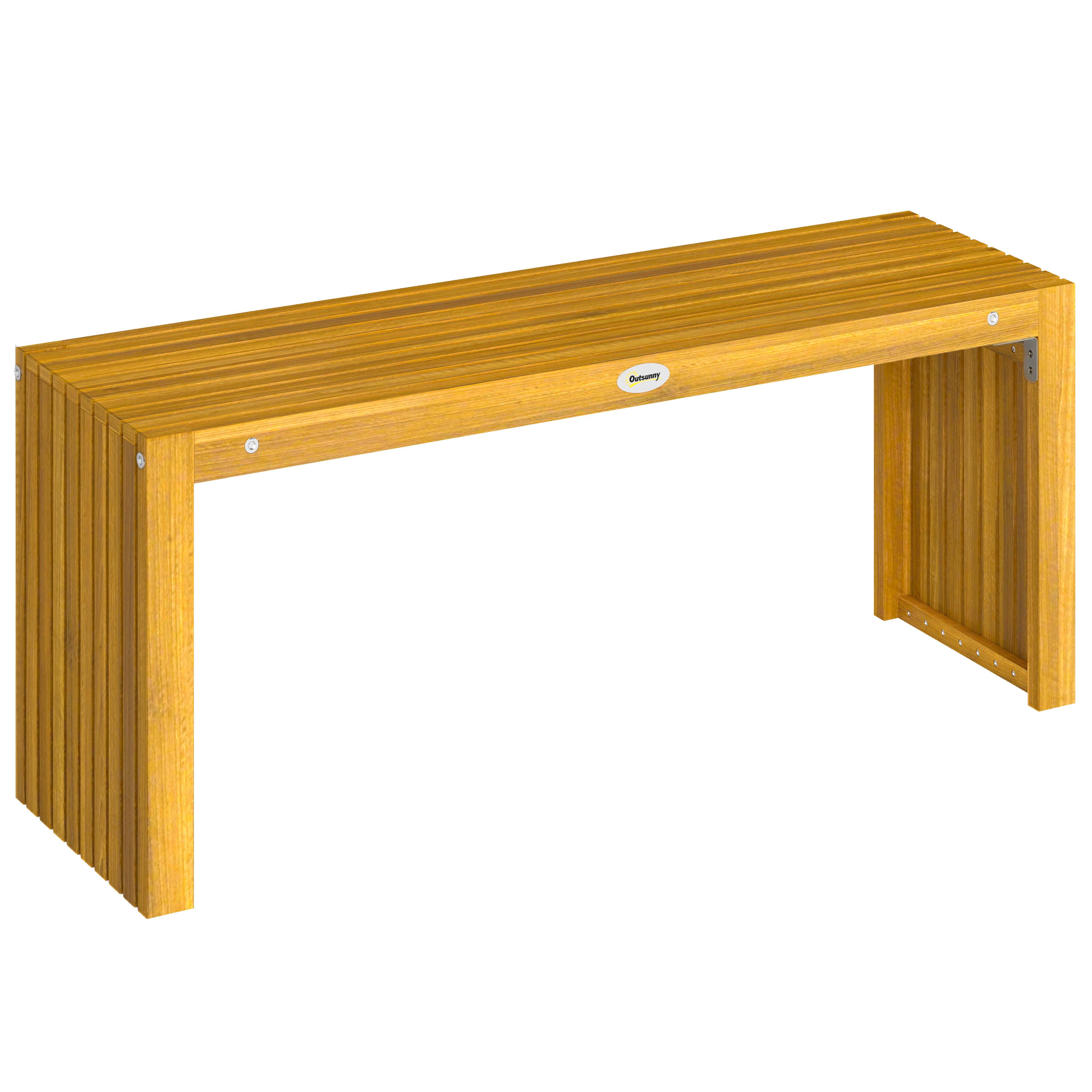 Banc de Jardin en Bois d'Acacia sans Dossier 2 Places, Assise à Lattes Effet Bois, 110x30x45cm, Bois naturel - Image 1