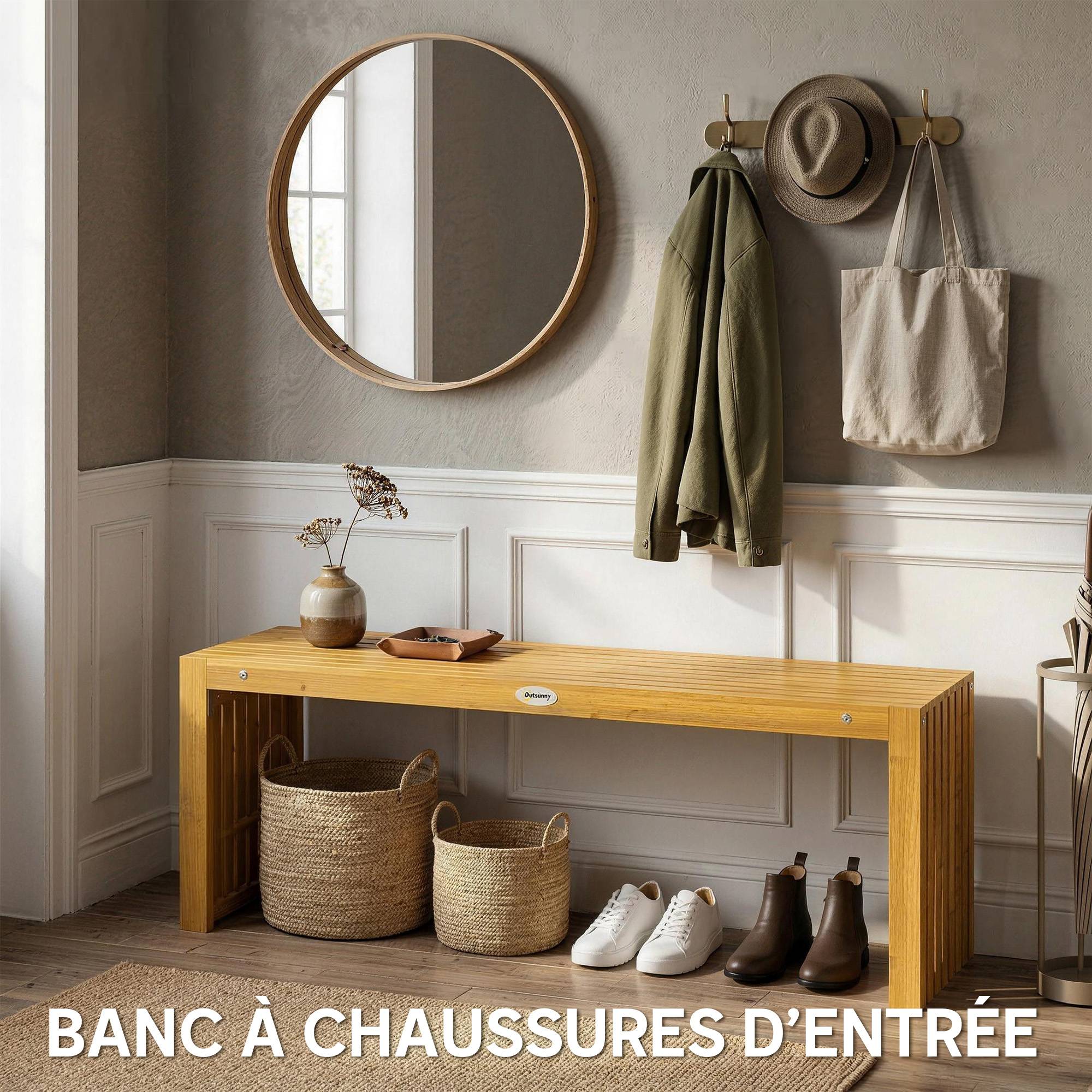 Banc de Jardin en Bois d'Acacia sans Dossier 2 Places, Assise à Lattes Effet Bois, 110x30x45cm, Bois naturel - Image 9