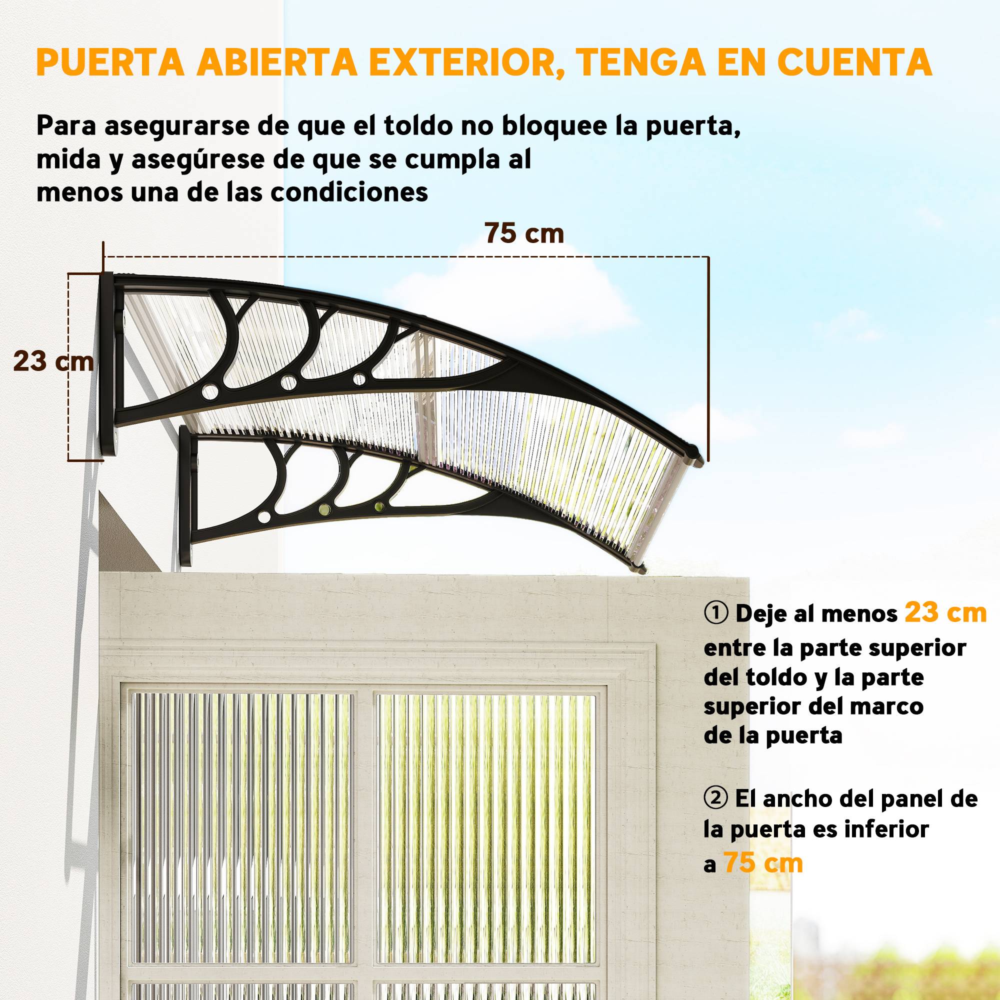 Store extérieur pour porte et fenêtre 75 x 100 cm, protection contre le soleil et la pluie, avec support en alliage d'aluminium transparent - Image 9