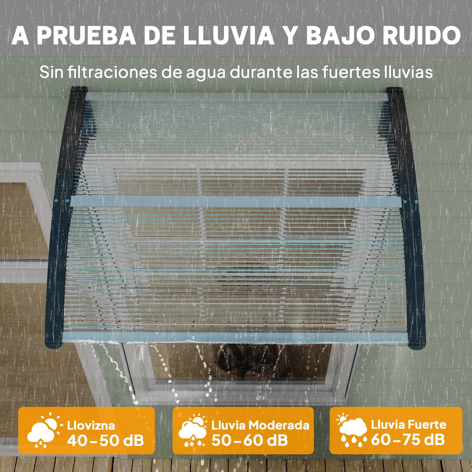 Store extérieur pour porte et fenêtre 75 x 100 cm, protection contre le soleil et la pluie, avec support en alliage d'aluminium transparent - Image 7