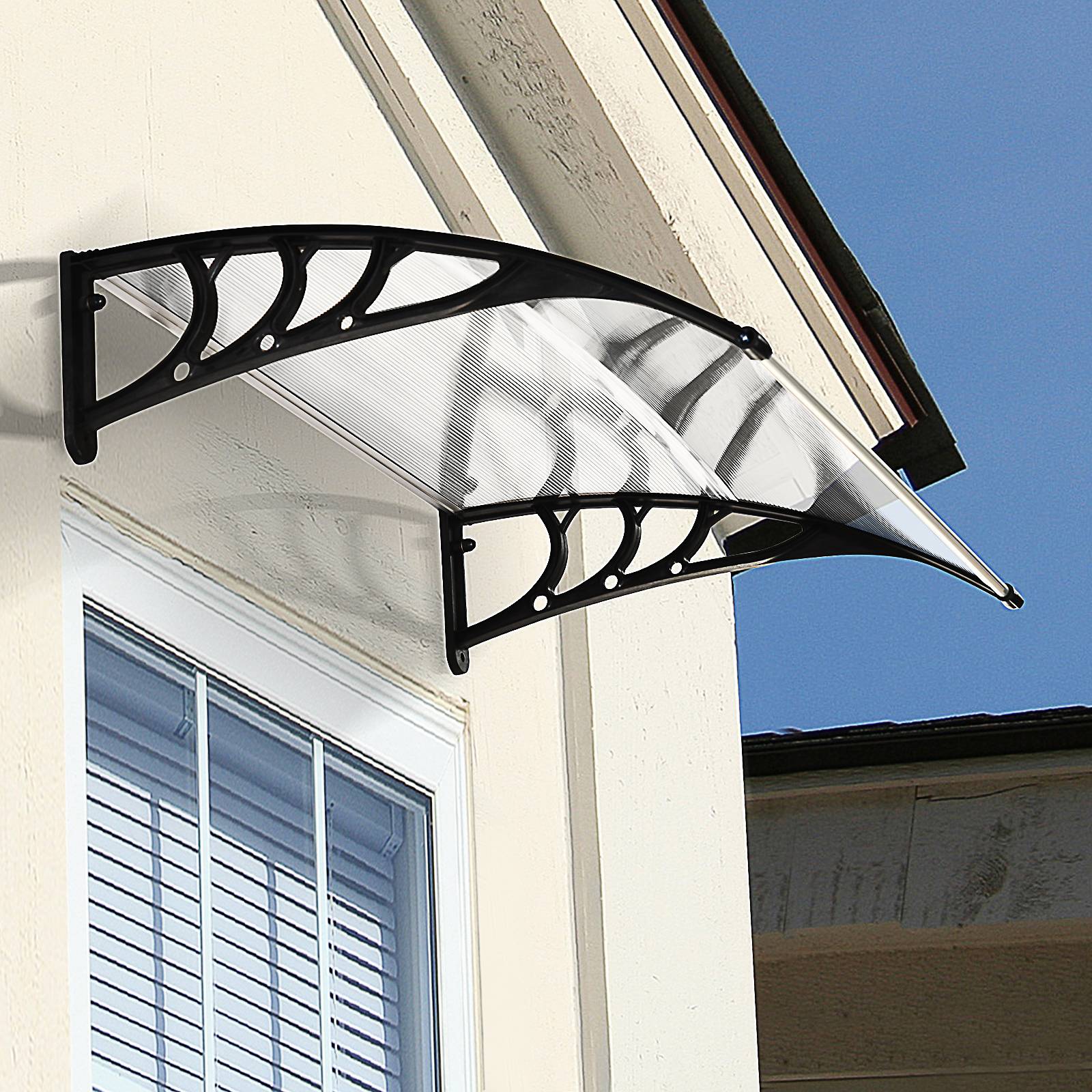 Store extérieur pour porte et fenêtre 75 x 100 cm, protection contre le soleil et la pluie, avec support en alliage d'aluminium transparent - Image 4