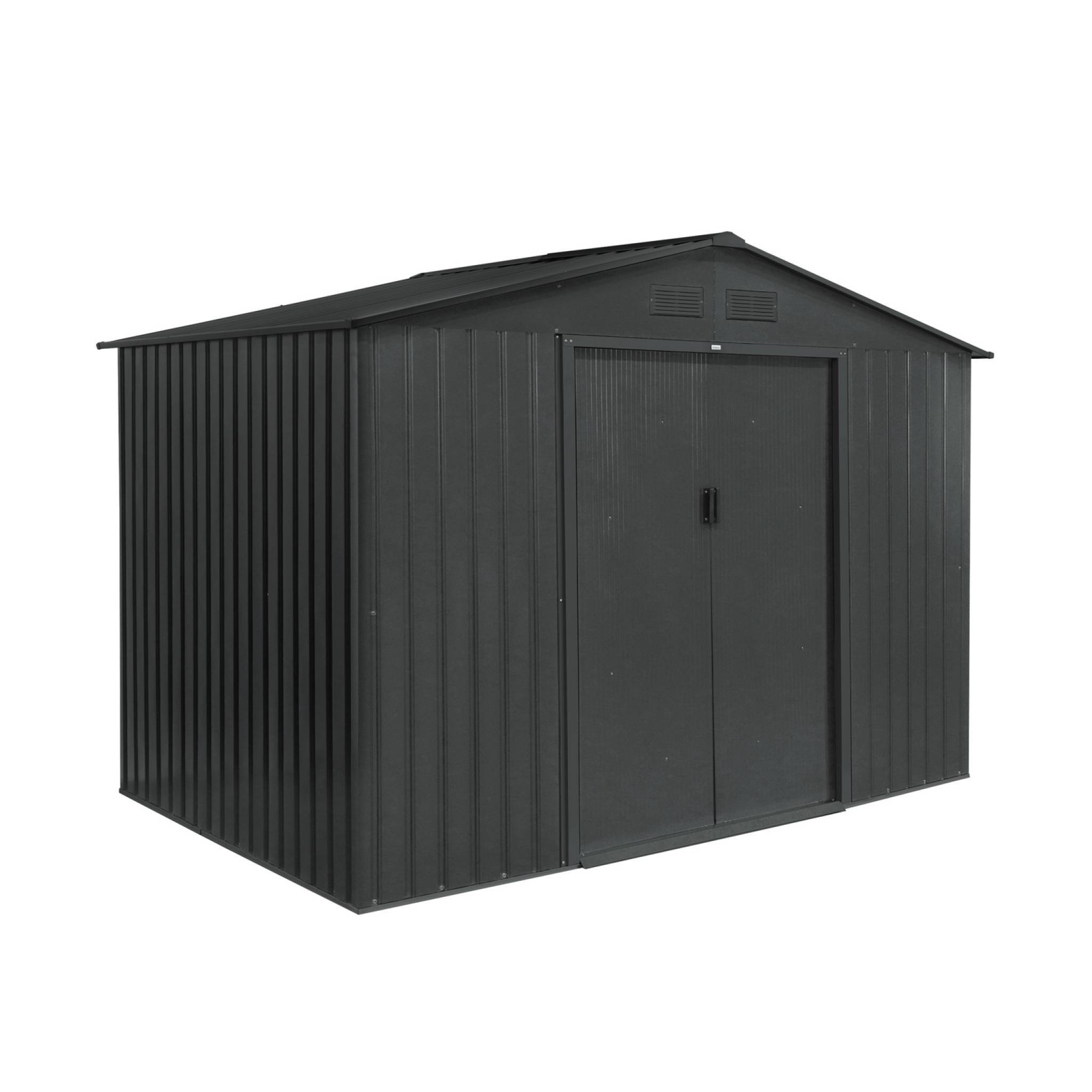 sweeek - Abri de jardin métal FERRAIN 5,29 m² avec double porte coulissante, kit de fixation sol inclus et coloris anthracite – sweeek - Image 2