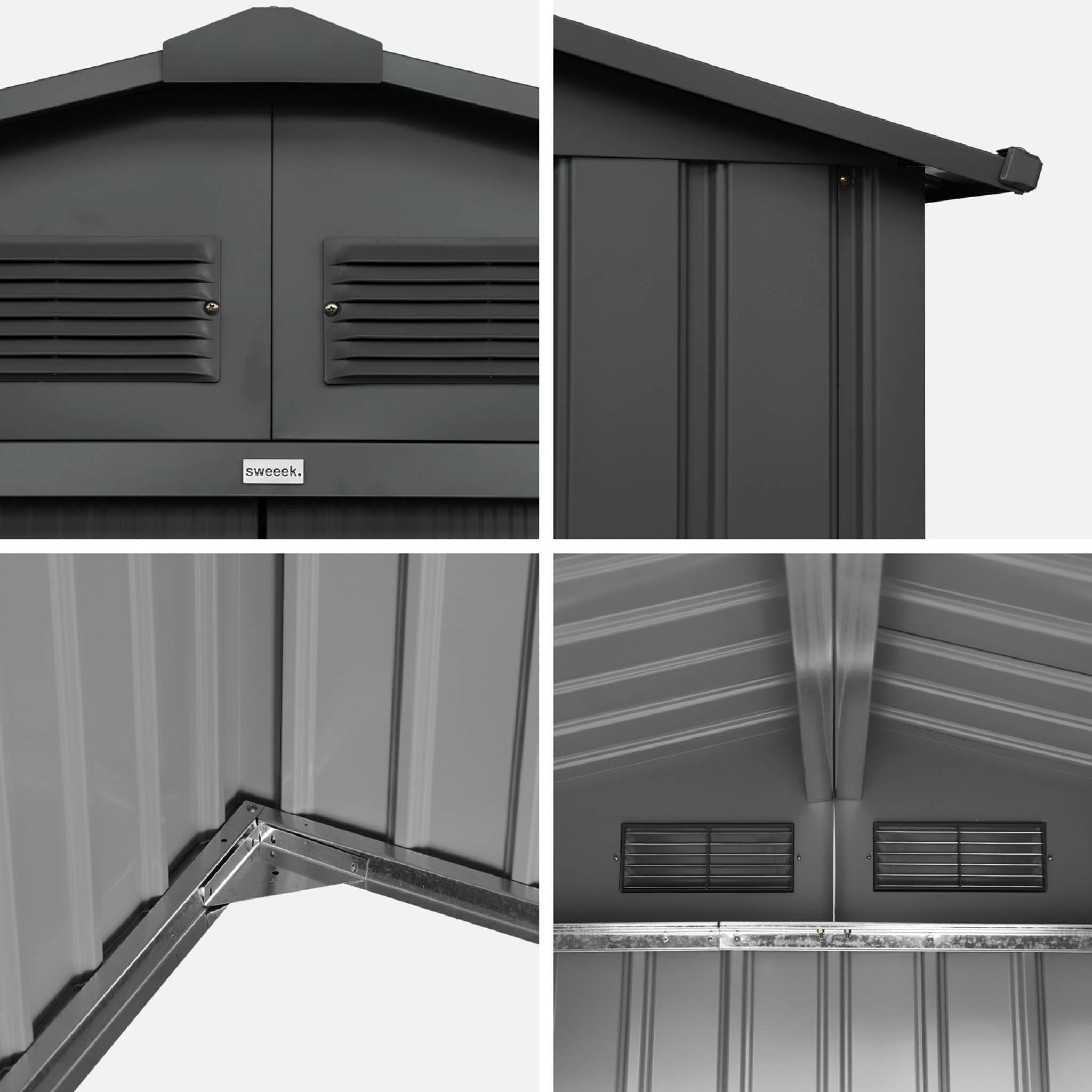 sweeek - Abri de jardin métal FERRAIN 5,29 m² avec double porte coulissante, kit de fixation sol inclus et coloris anthracite – sweeek - Image 7