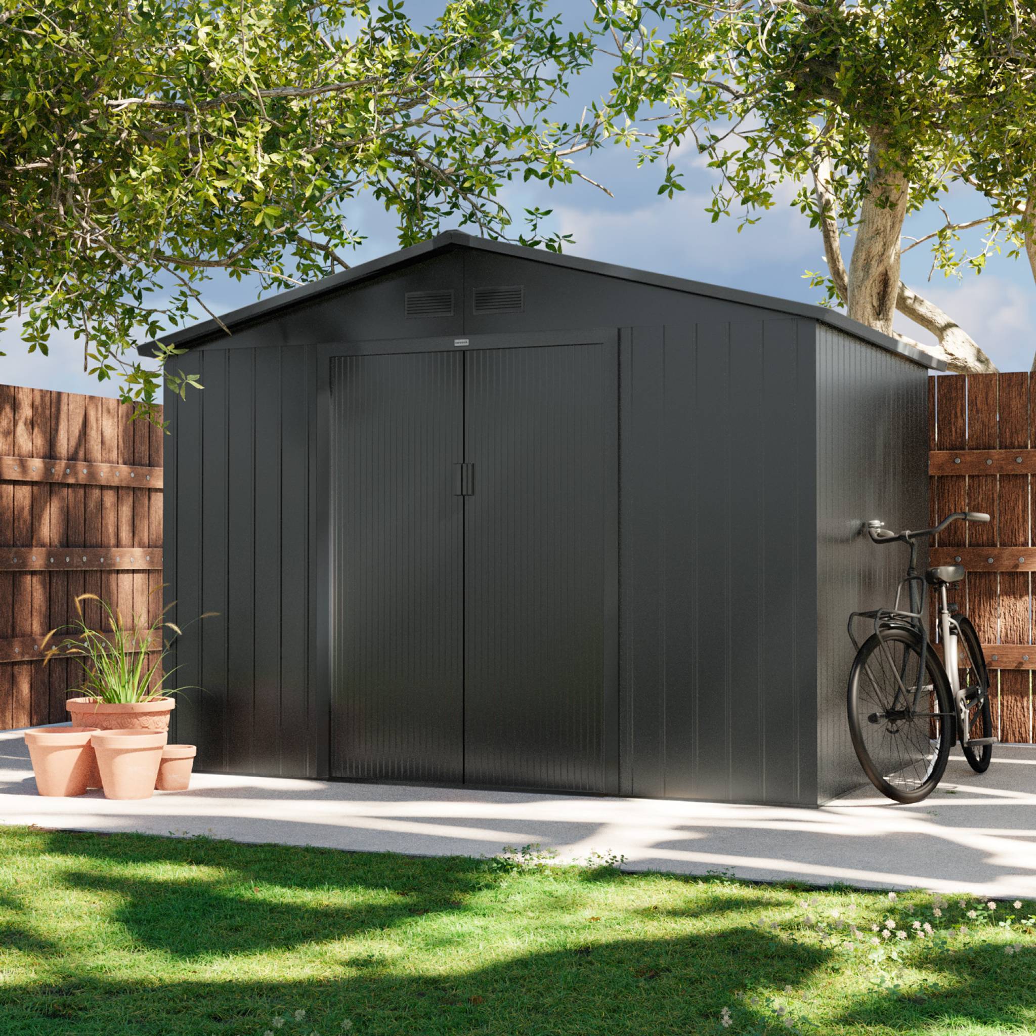 sweeek - Abri de jardin métal FERRAIN 5,29 m² avec double porte coulissante, kit de fixation sol inclus et coloris anthracite – sweeek - Image 3