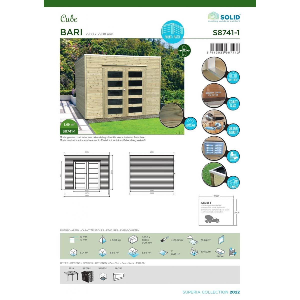 Habitat Et Jardin - Abri Jardin Bois "bari" - 8.69 M2 - 2.99 X 2.91 X 2.25 M - 19 Mm -solid - Image 3