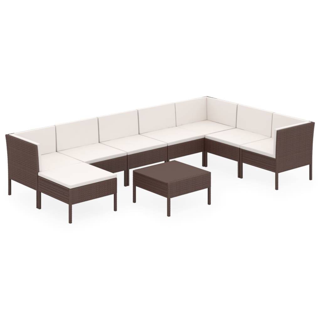 Helloshop26 - Salon de jardin meuble d'extérieur ensemble de mobilier 9 pièces avec coussins résine tressée marron - Image 1