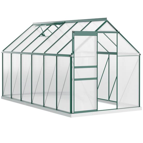Grande serre de jardin rigide en polycarbonate structure aluminium pour hivernage cultures 190x375x199cm vert - Image 1