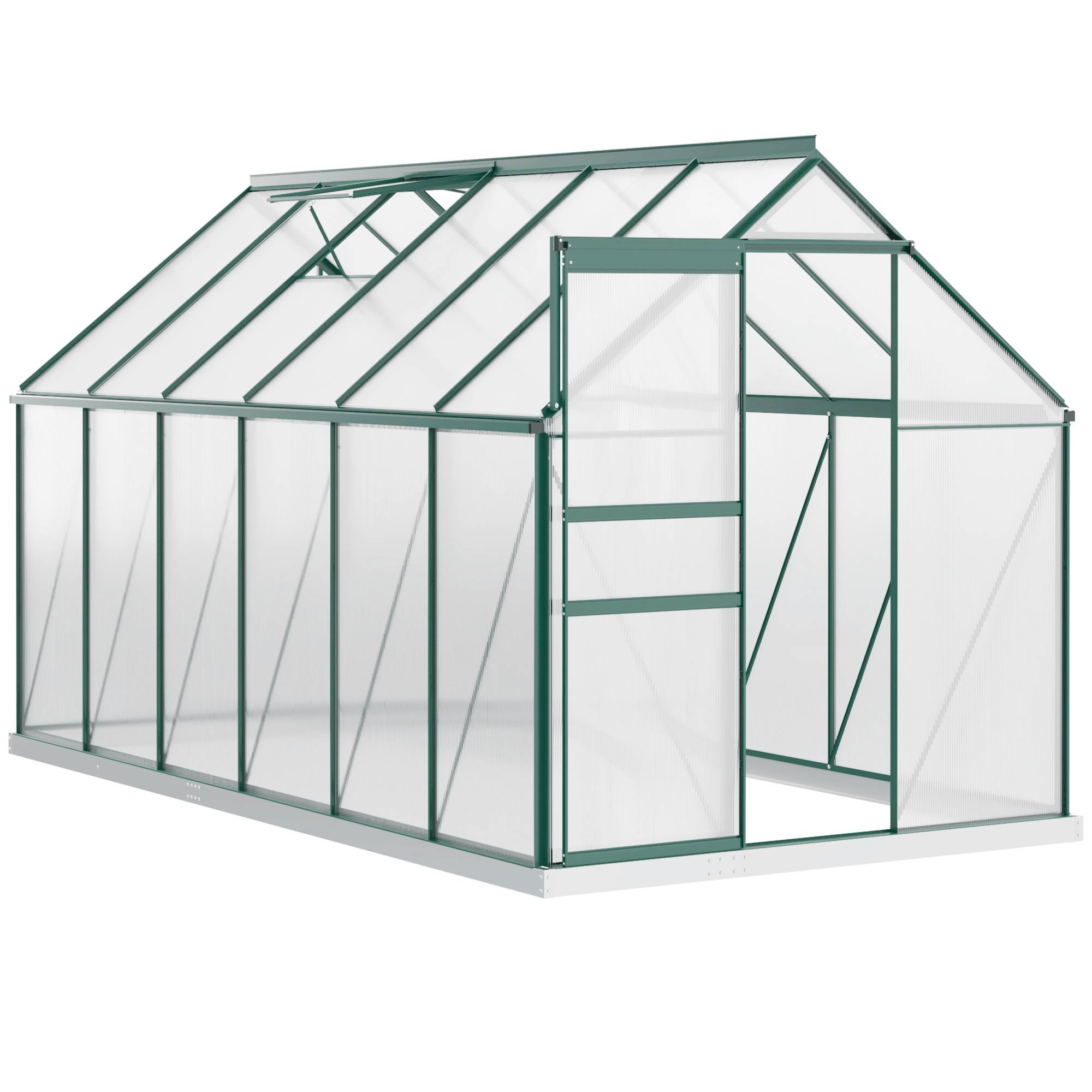 Grande serre de jardin rigide en polycarbonate structure aluminium pour hivernage cultures 190x375x199cm vert - Image 1
