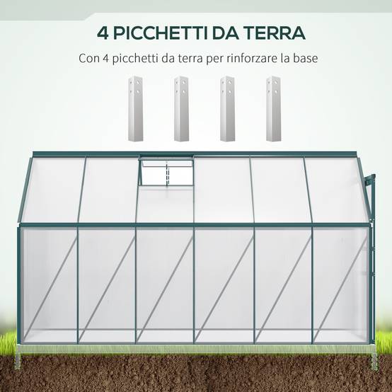 Grande serre de jardin rigide en polycarbonate structure aluminium pour hivernage cultures 190x375x199cm vert - Image 8