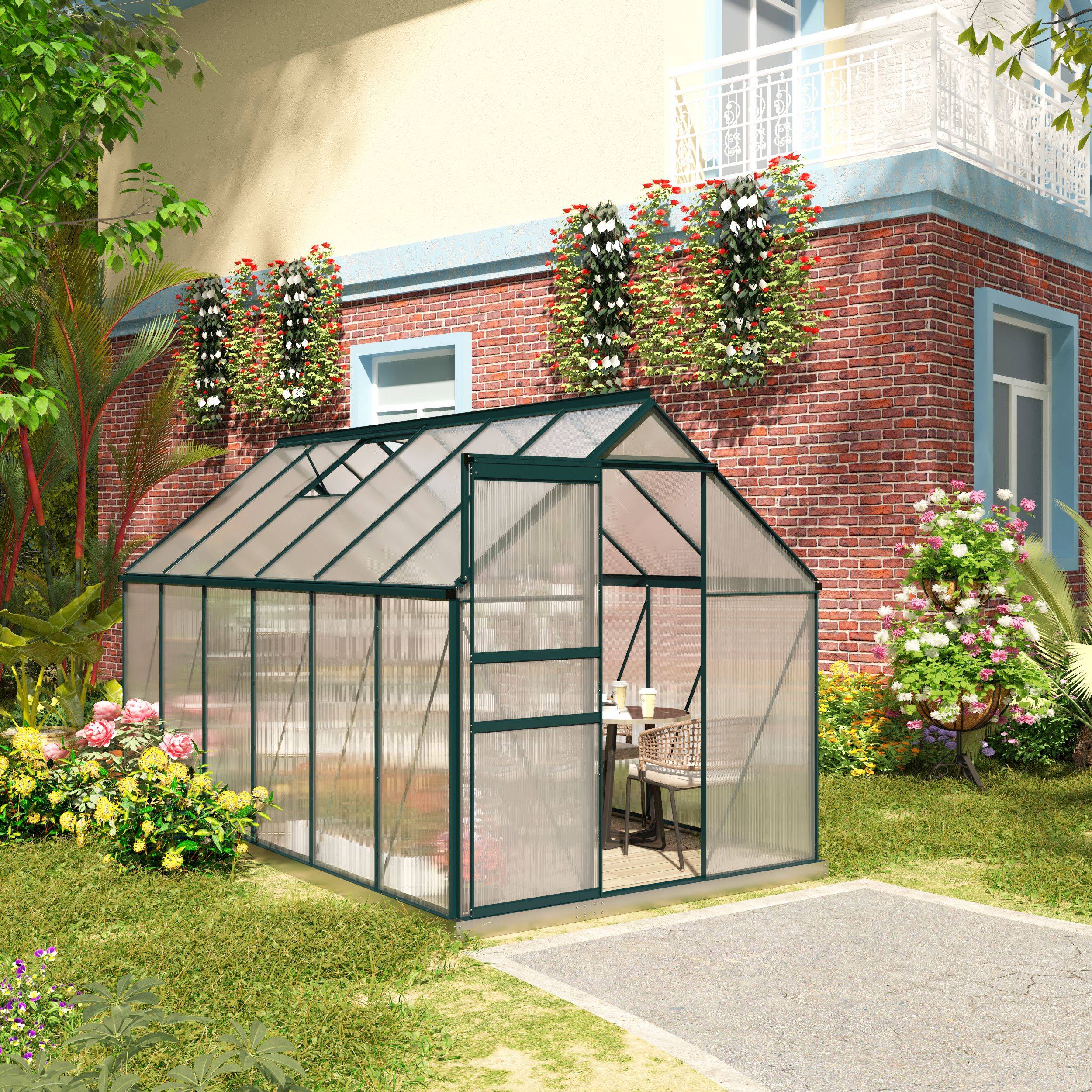 Grande serre de jardin rigide en polycarbonate structure aluminium pour hivernage cultures 190x375x199cm vert - Image 3