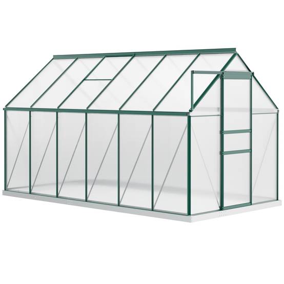 Grande serre de jardin rigide en polycarbonate structure aluminium pour hivernage cultures 190x375x199cm vert - Image 2