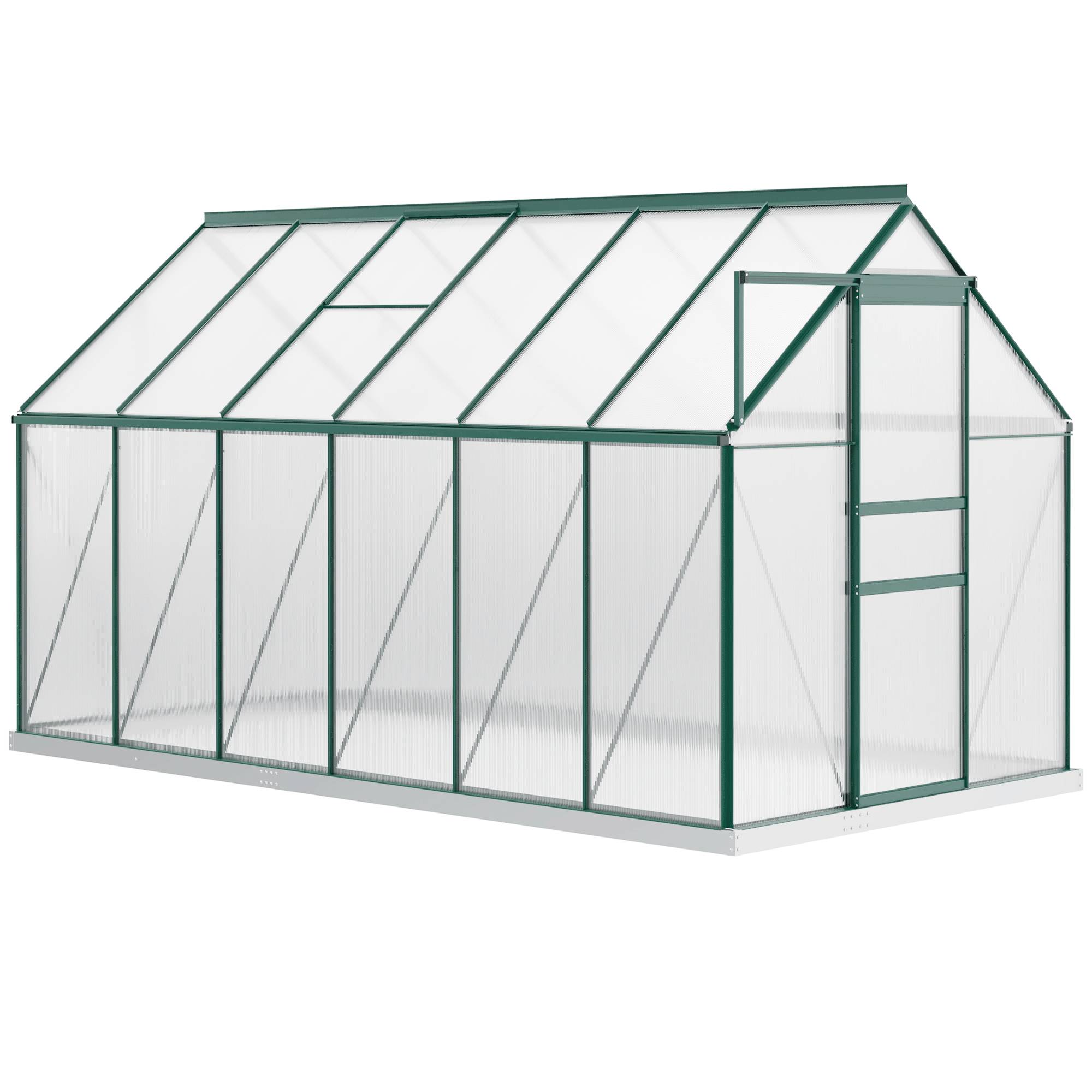 Grande serre de jardin rigide en polycarbonate structure aluminium pour hivernage cultures 190x375x199cm vert - Image 2