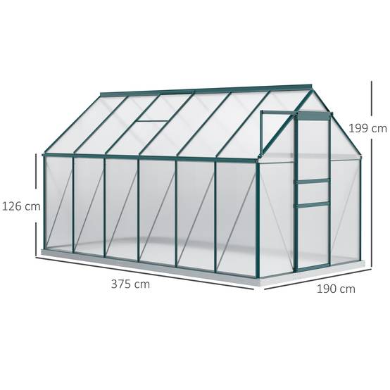 Grande serre de jardin rigide en polycarbonate structure aluminium pour hivernage cultures 190x375x199cm vert - Image 5