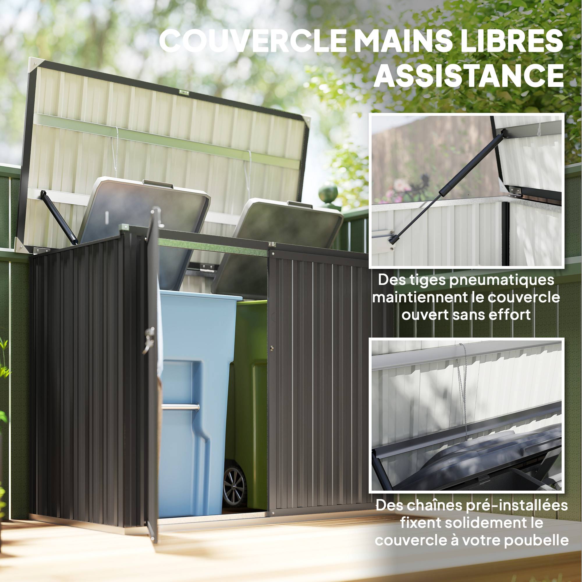 Cache Poubelle Extérieur 1,2 m² pour 2 Poubelles Double Porte à Serrures 150 x 80 x 117 cm - Image 8