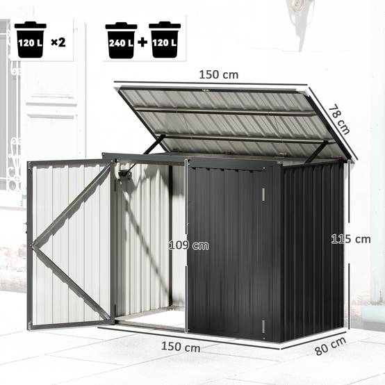 Cache Poubelle Extérieur 1,2 m² pour 2 Poubelles Double Porte à Serrures 150 x 80 x 117 cm - Image 5