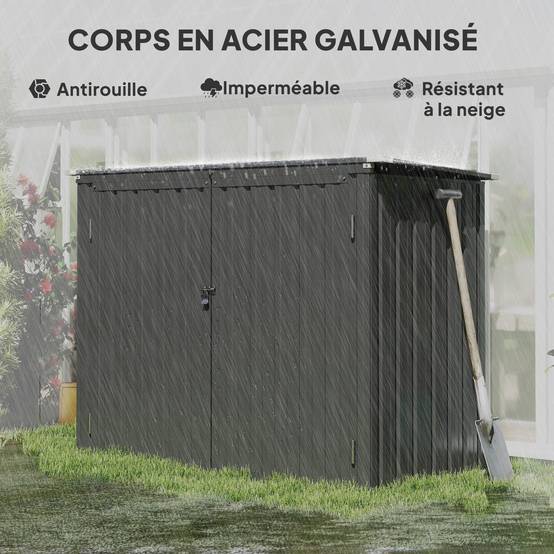 Cache Poubelle Extérieur 1,2 m² pour 2 Poubelles Double Porte à Serrures 150 x 80 x 117 cm - Image 10