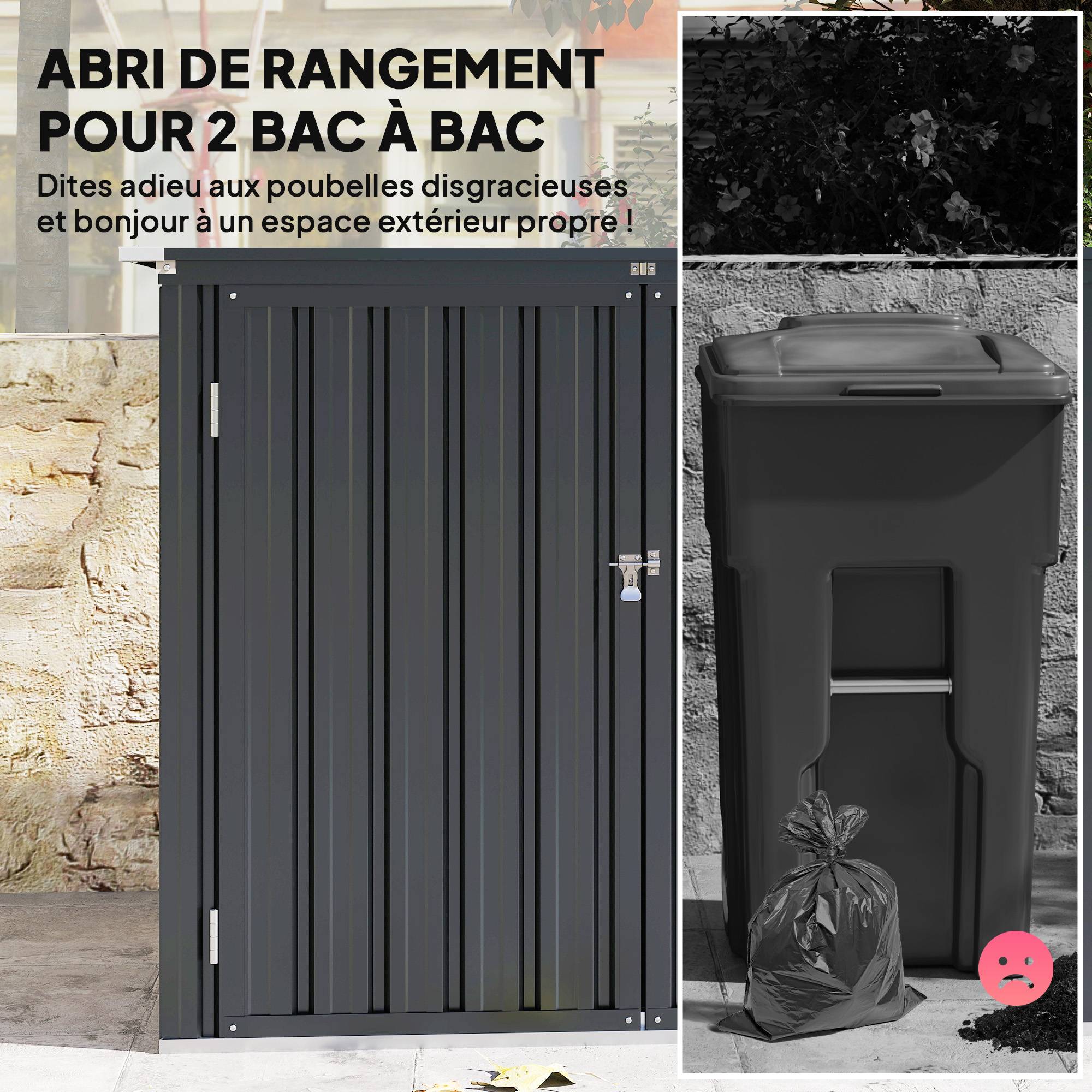 Cache Poubelle Extérieur 1,2 m² pour 2 Poubelles Double Porte à Serrures 150 x 80 x 117 cm - Image 6